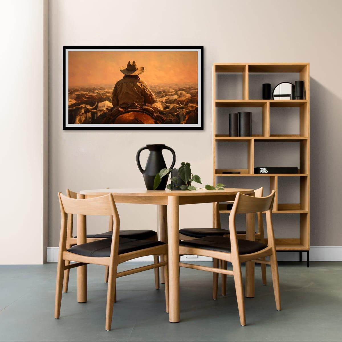 Cowboy Art Print - Rustic Western Decor | Cattle Drive Painting & Horseback Riding