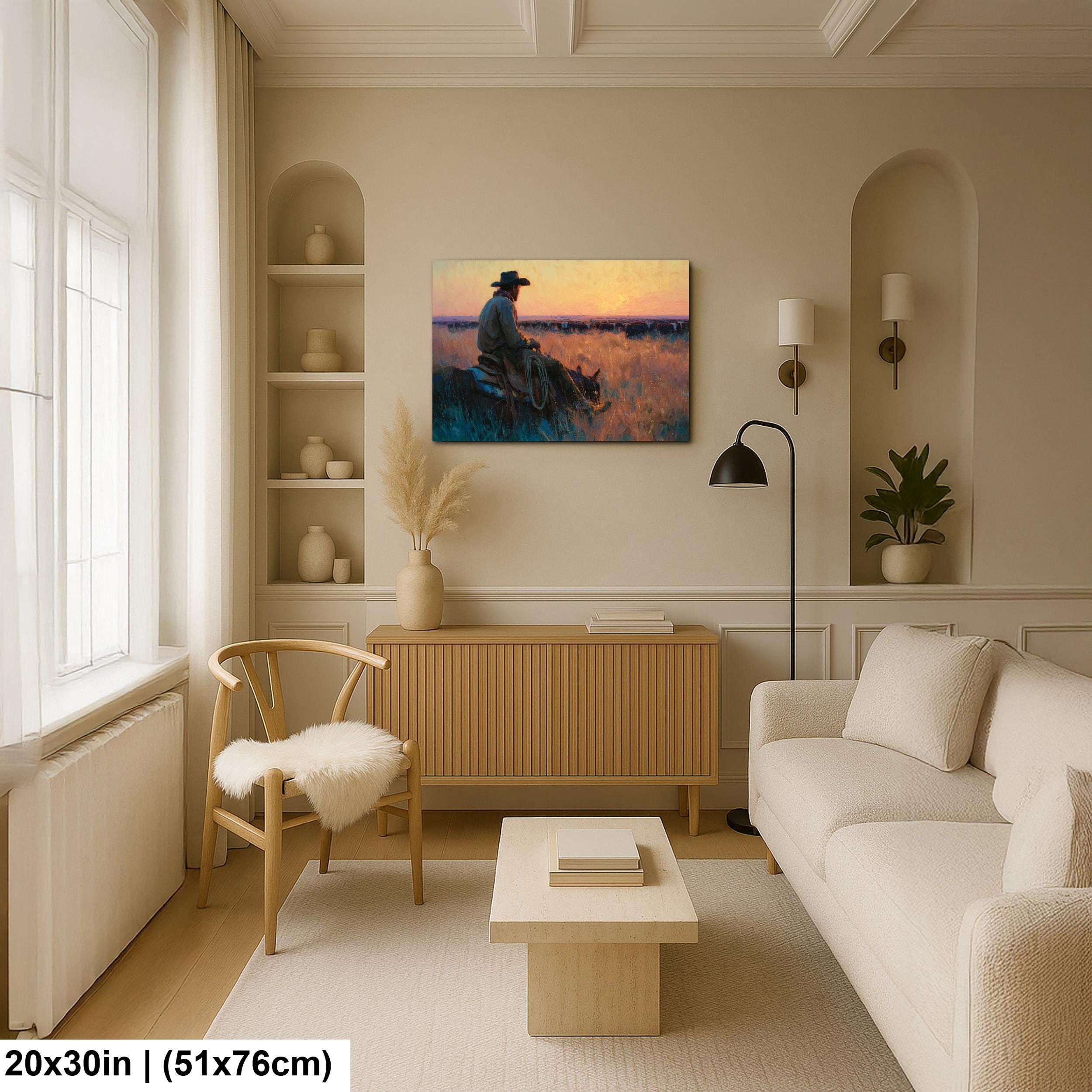 Cowboy Art Print – Rustic Western Home Decor | Cattle Drive Painting
