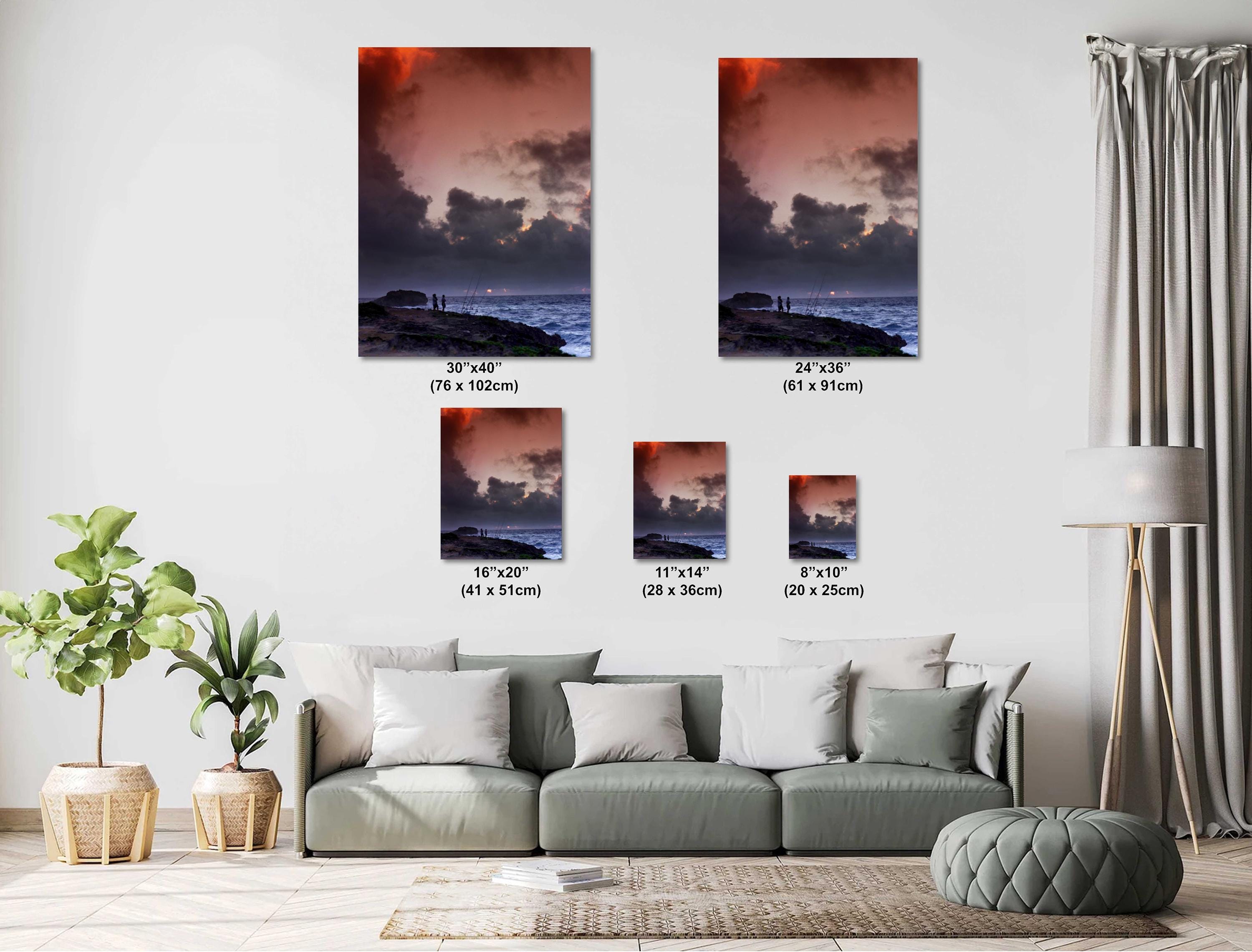 Hawaiian Coast Photography - Moody Seascape Photo With Fishermen At Dawn Print