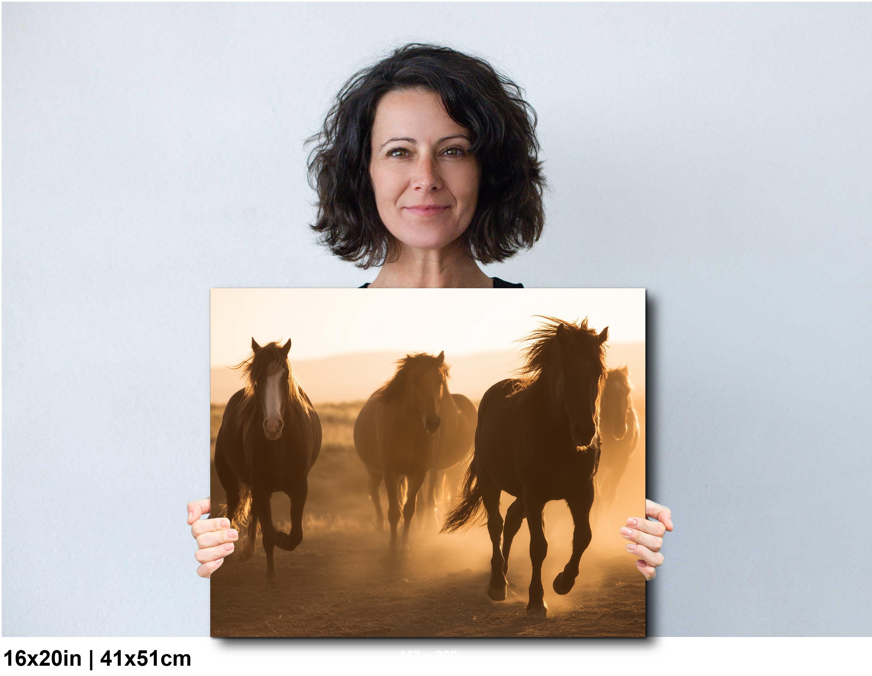 Wild Horses Art Print - Rustic Western Wall Art | Sunset Horse Painting Decor