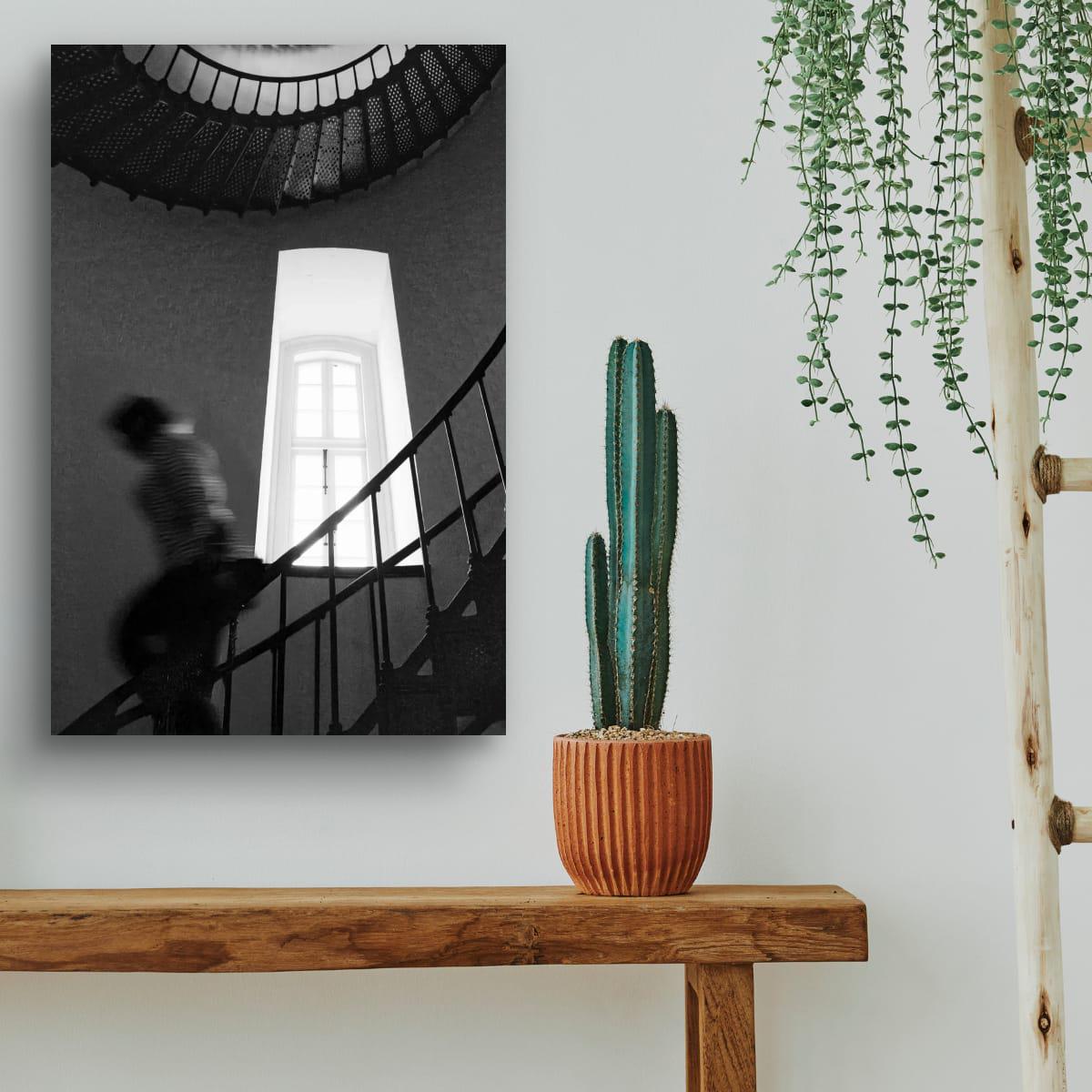 Outer Banks Lighthouse Print – Black and White Spiral Staircase Art, Coastal Wall Decor