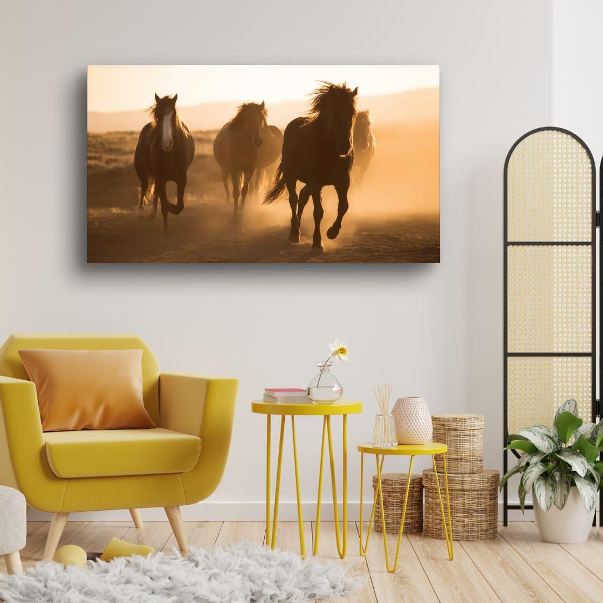 Wild Horses Art Print - Rustic Western Wall Art | Sunset Horse Painting Decor