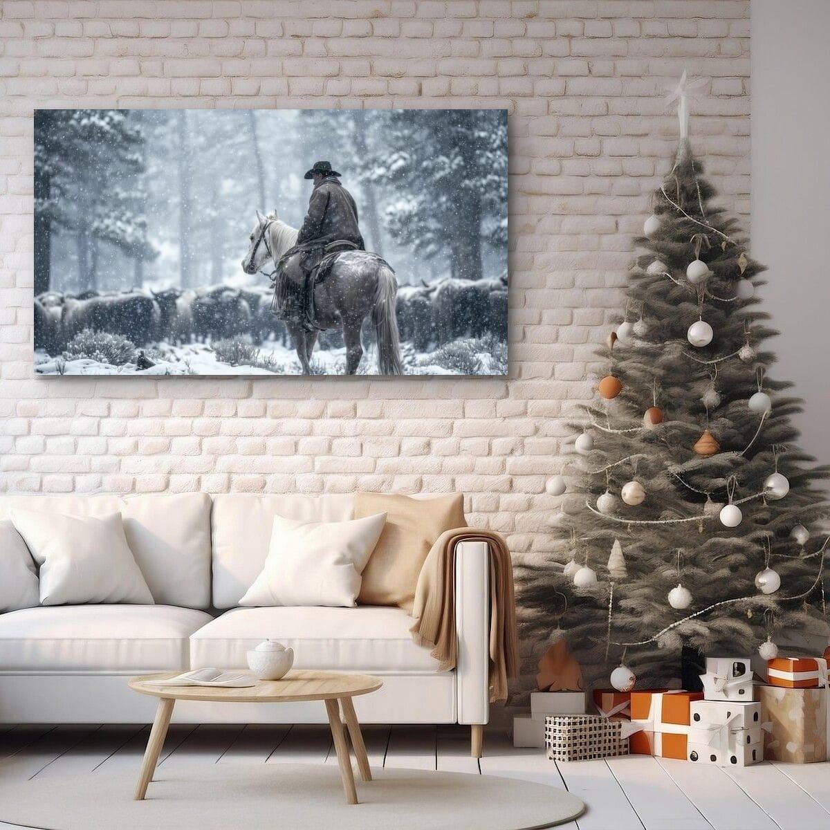 Cowboy Art Print - Rustic Western Home Decor With Mountain Snow Artwork