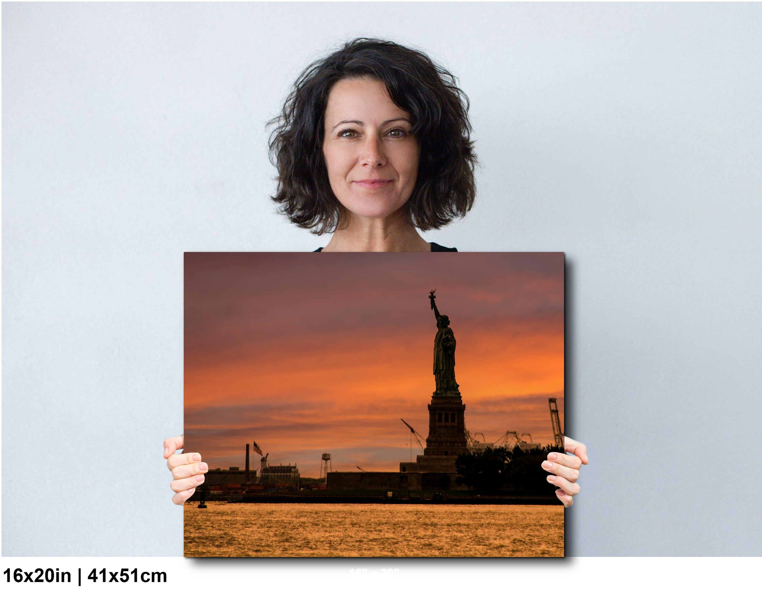 Statue of Liberty Print – NYC Skyline Art With Vibrant Sunset Cityscape