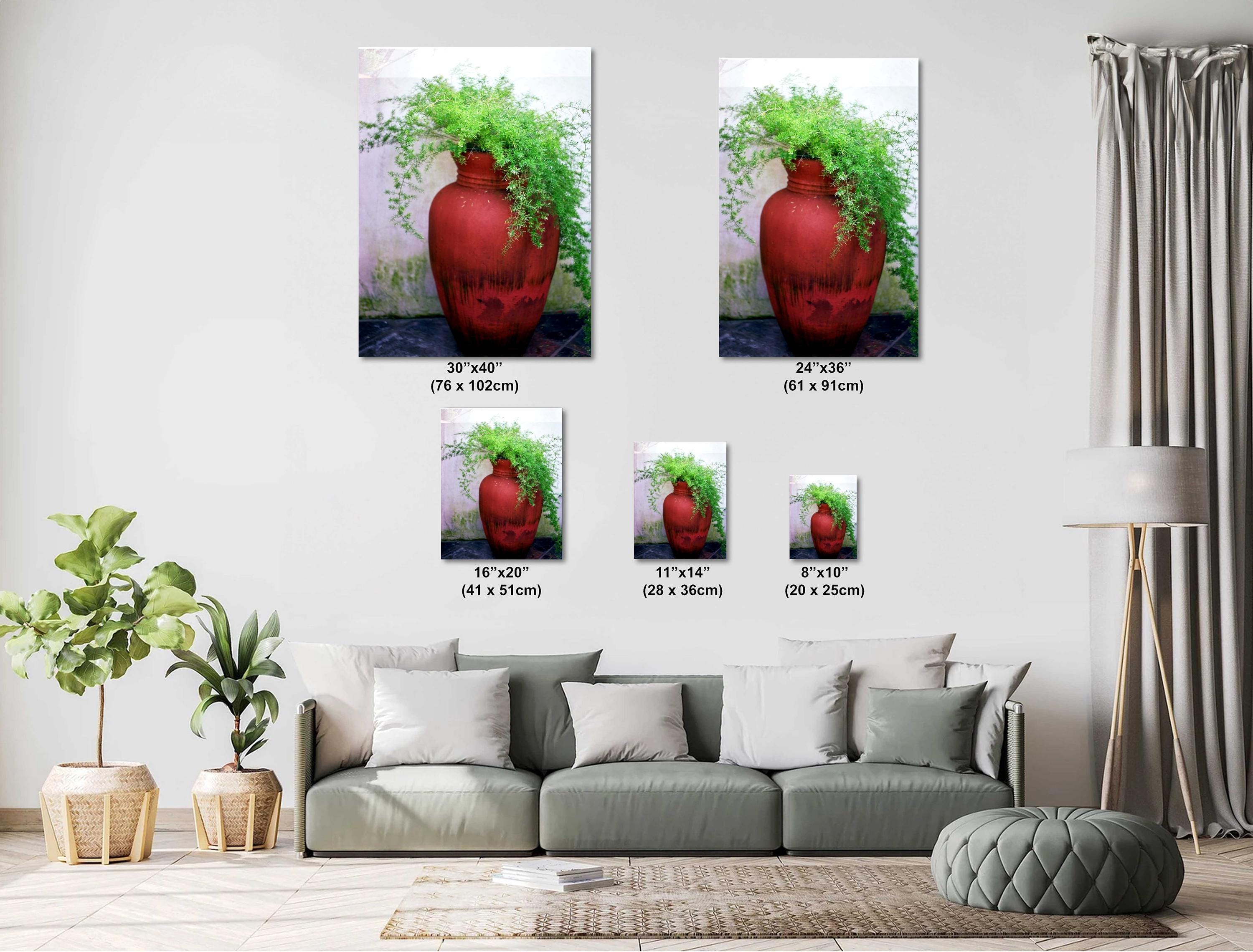Potted Fern Wall Art – Botanical Print with Colorful Flower Art for Home Decor