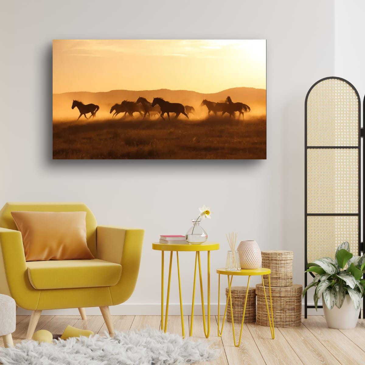 Wild Horses Art Print – Rustic Western Wall Art With Sunset Horse Scene