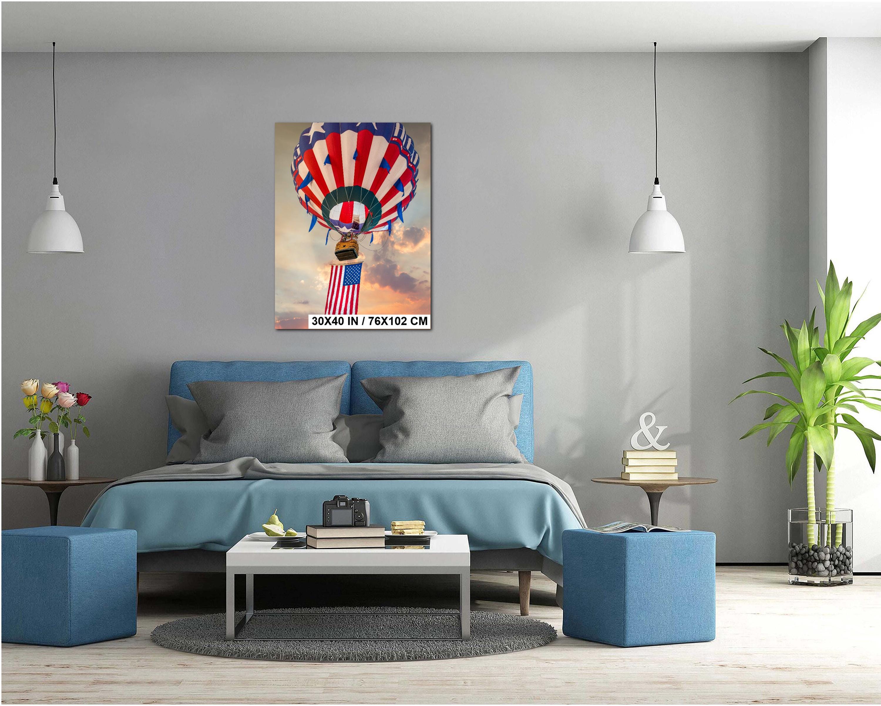 Patriotic Hot Air Balloon Independence Day Wall Art - Colorful Balloon Artwork Print