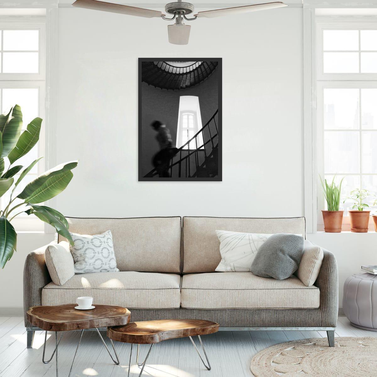 Outer Banks Lighthouse Print – Black and White Spiral Staircase Art, Coastal Wall Decor