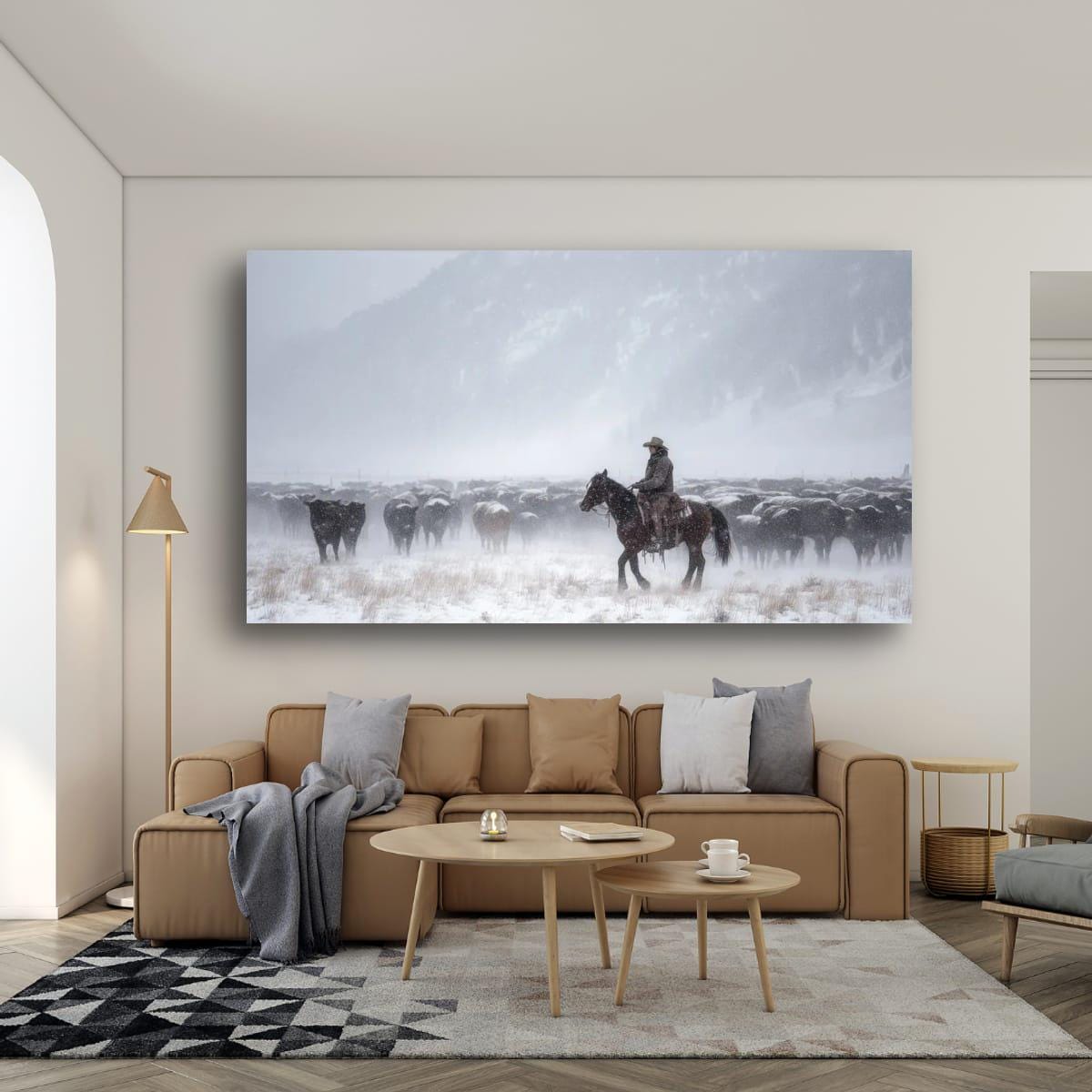 Cowboy Art Print – Rustic Western Home Decor With Winter Roundup Scene