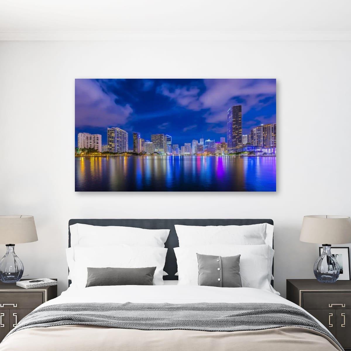 Miami Skyline Art - Dynamic Urban Night Scene | Modern Cityscape Wall Art Print