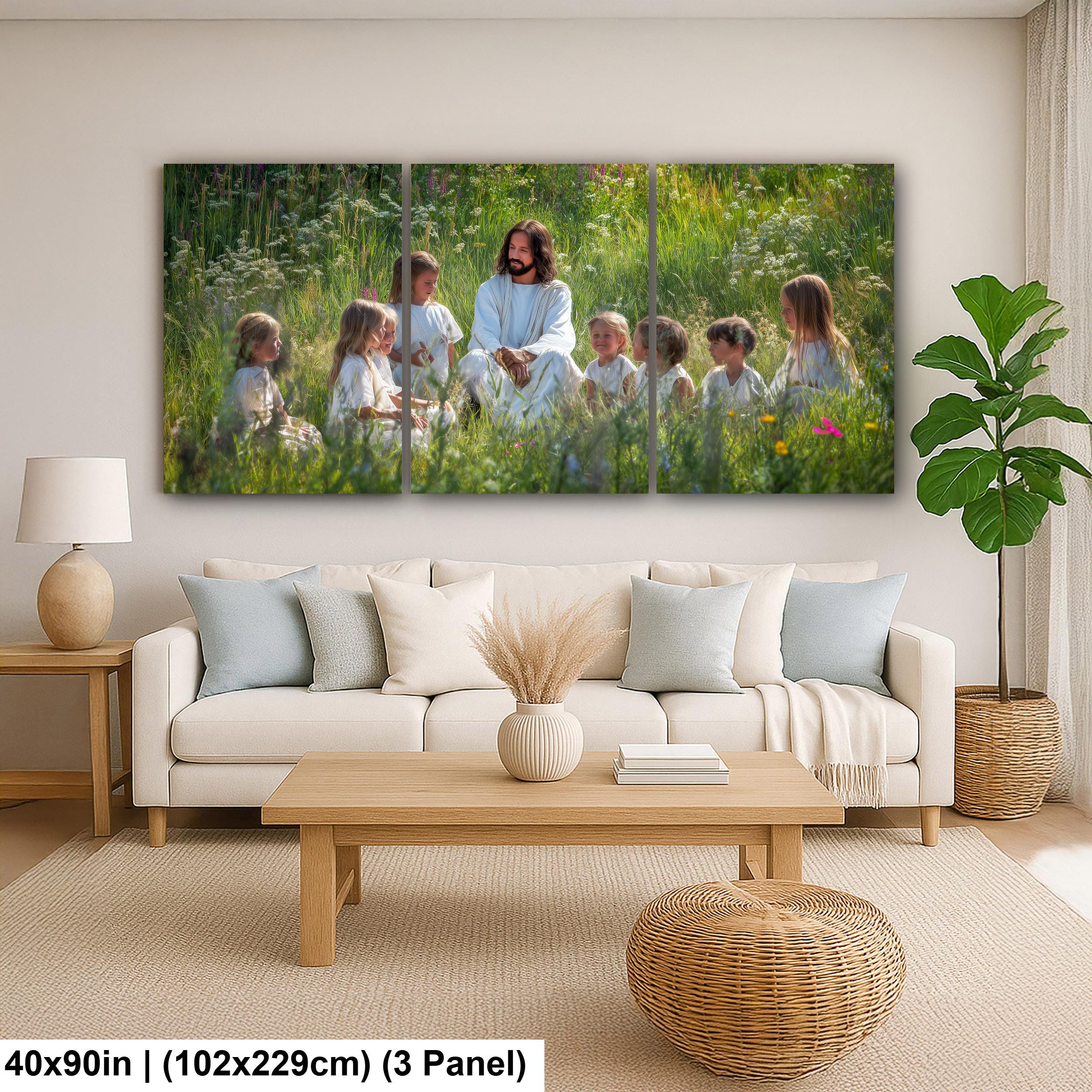 Christian Art Wall Decor – Jesus and Children Art | Blessed Little Children Painting