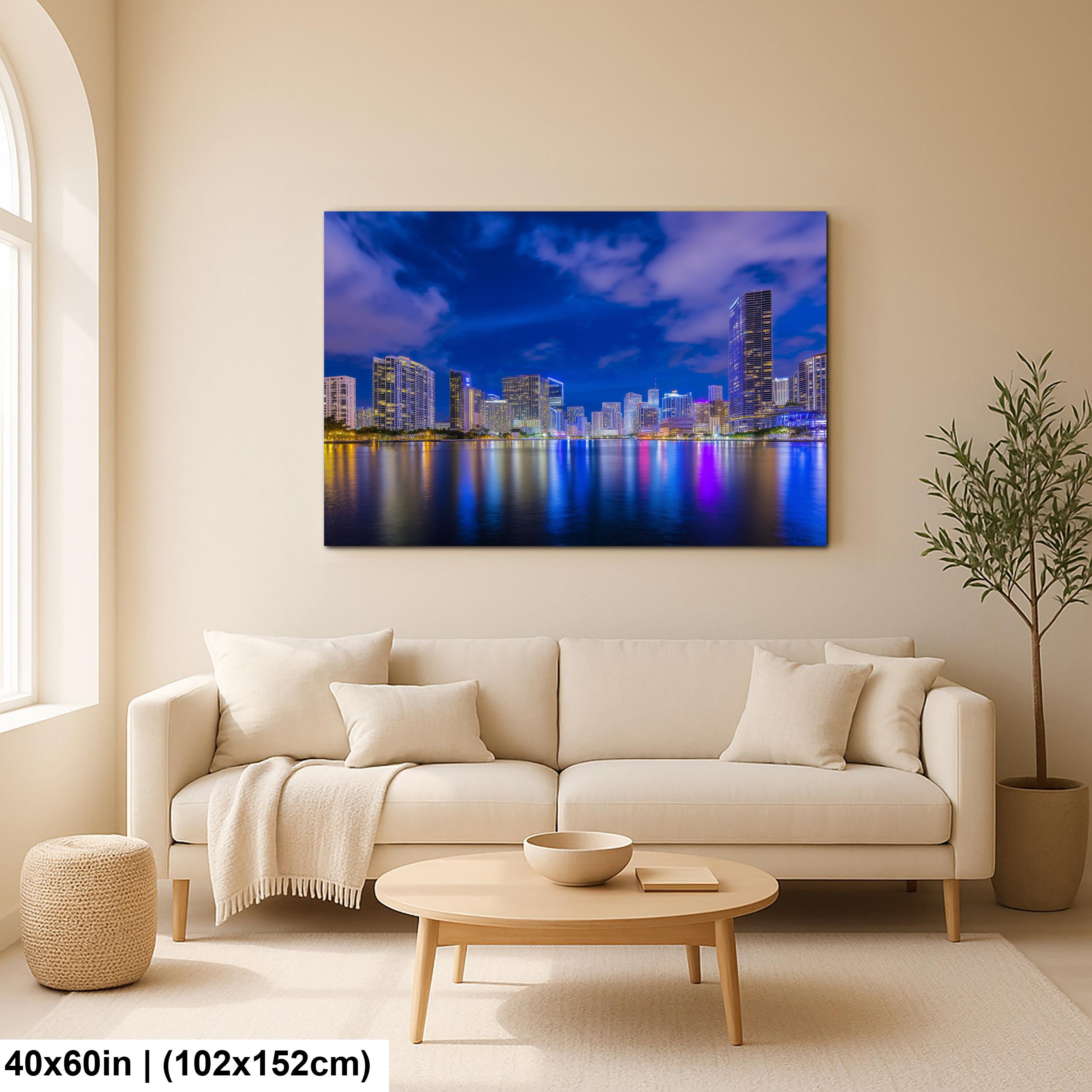 Miami Skyline Art - Dynamic Urban Night Scene | Modern Cityscape Wall Art Print