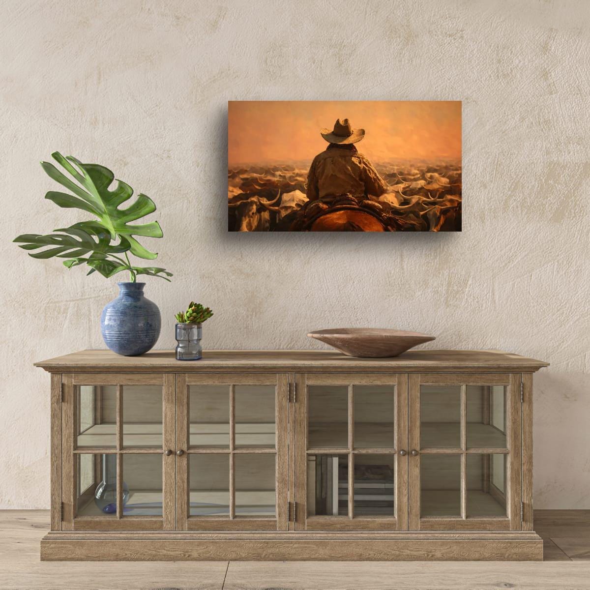 Cowboy Art Print - Rustic Western Decor | Cattle Drive Painting & Horseback Riding