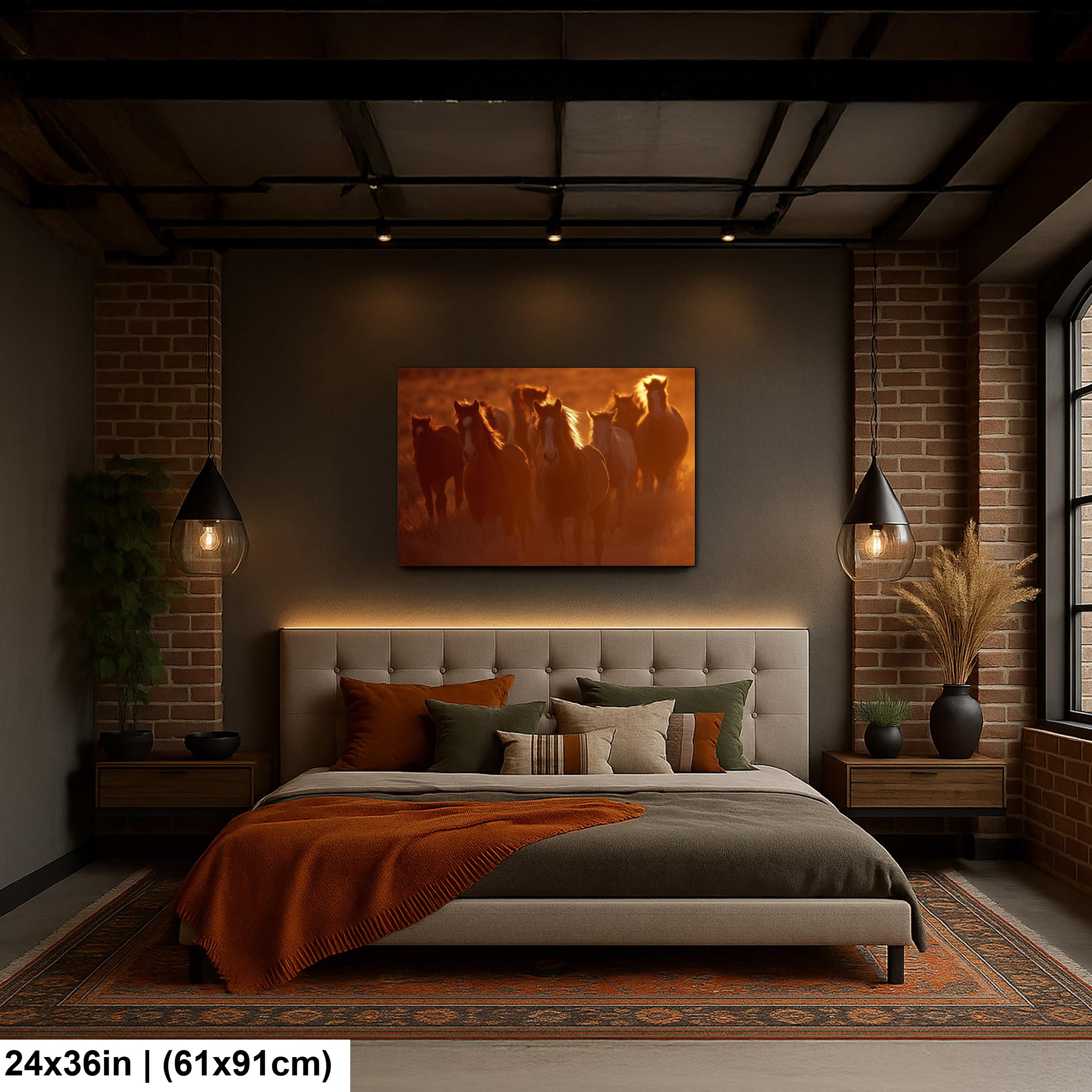 Wild Horses Art Print – Rustic Western Wall Art | Sunset Horse Painting