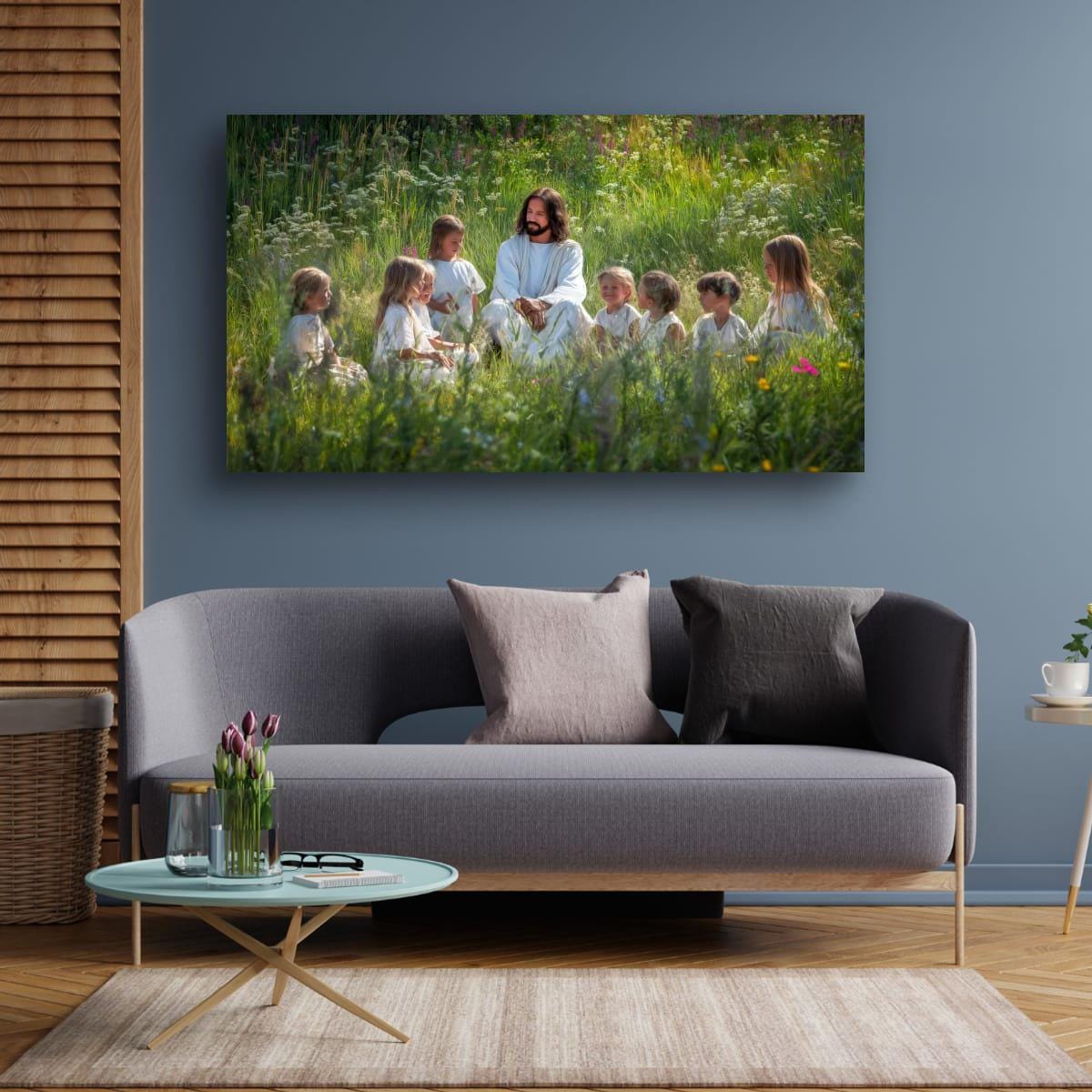 Christian Art Wall Decor – Jesus and Children Art | Blessed Little Children Painting