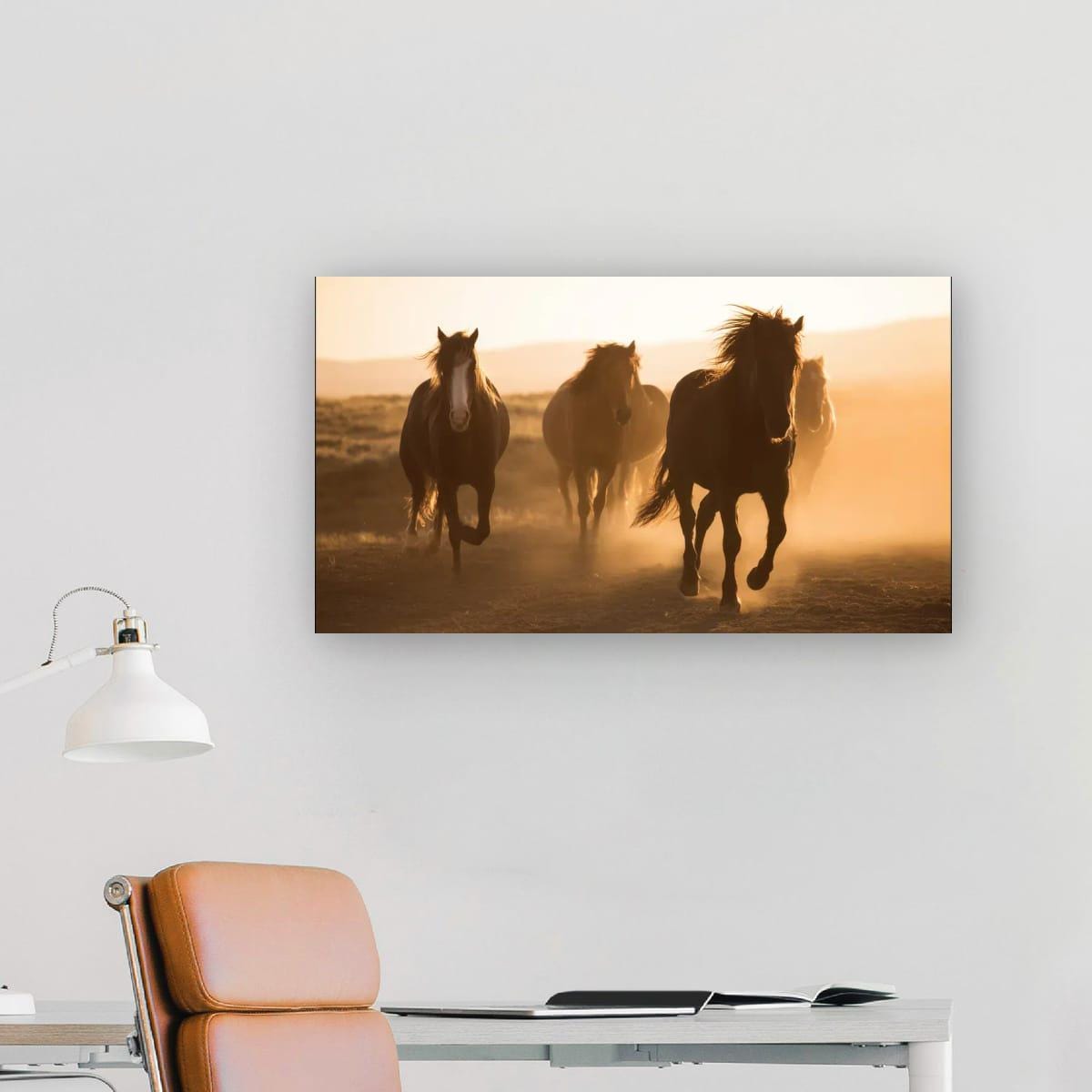 Wild Horses Art Print - Rustic Western Wall Art | Sunset Horse Painting Decor