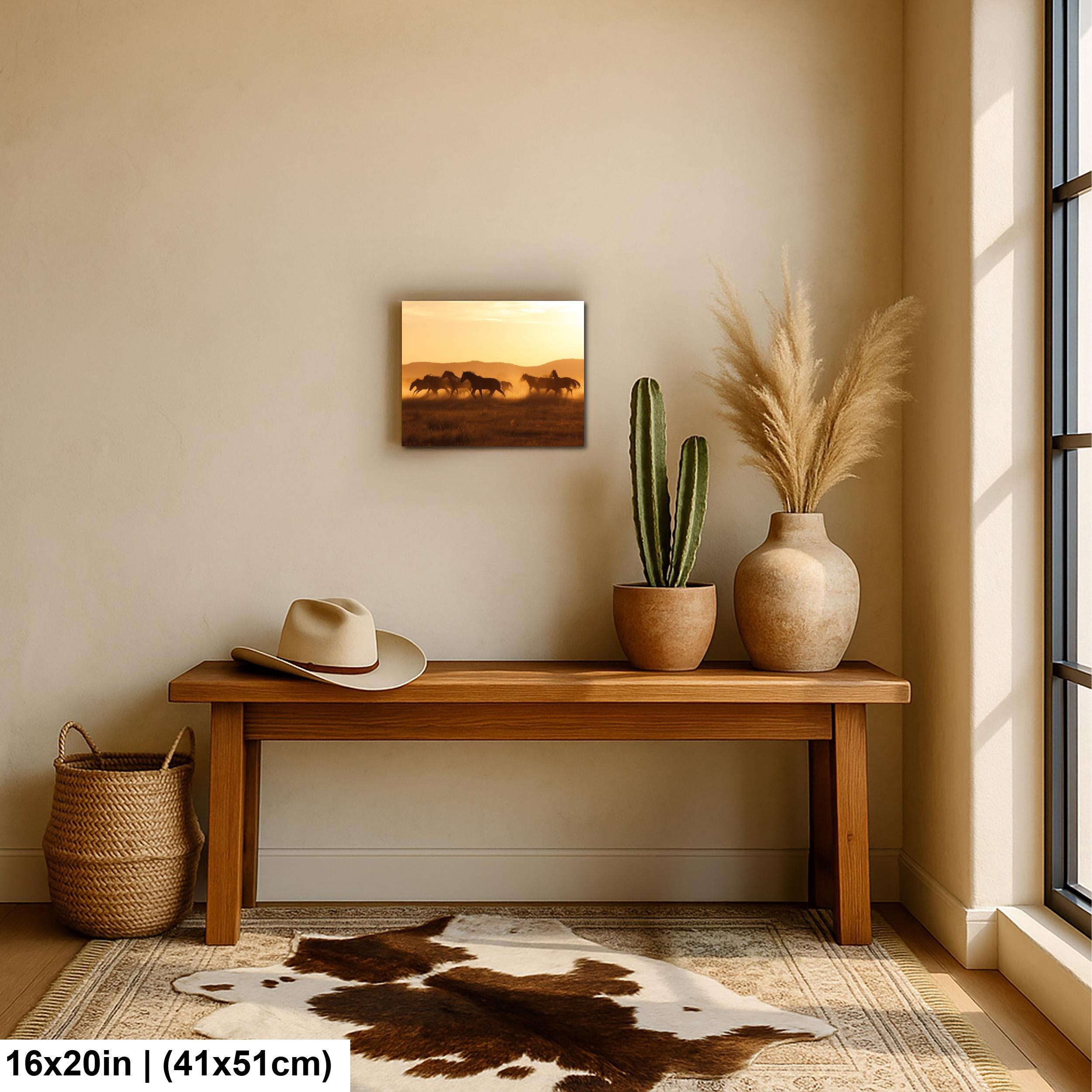 Wild Horses Art Print – Rustic Western Wall Art With Sunset Horse Scene