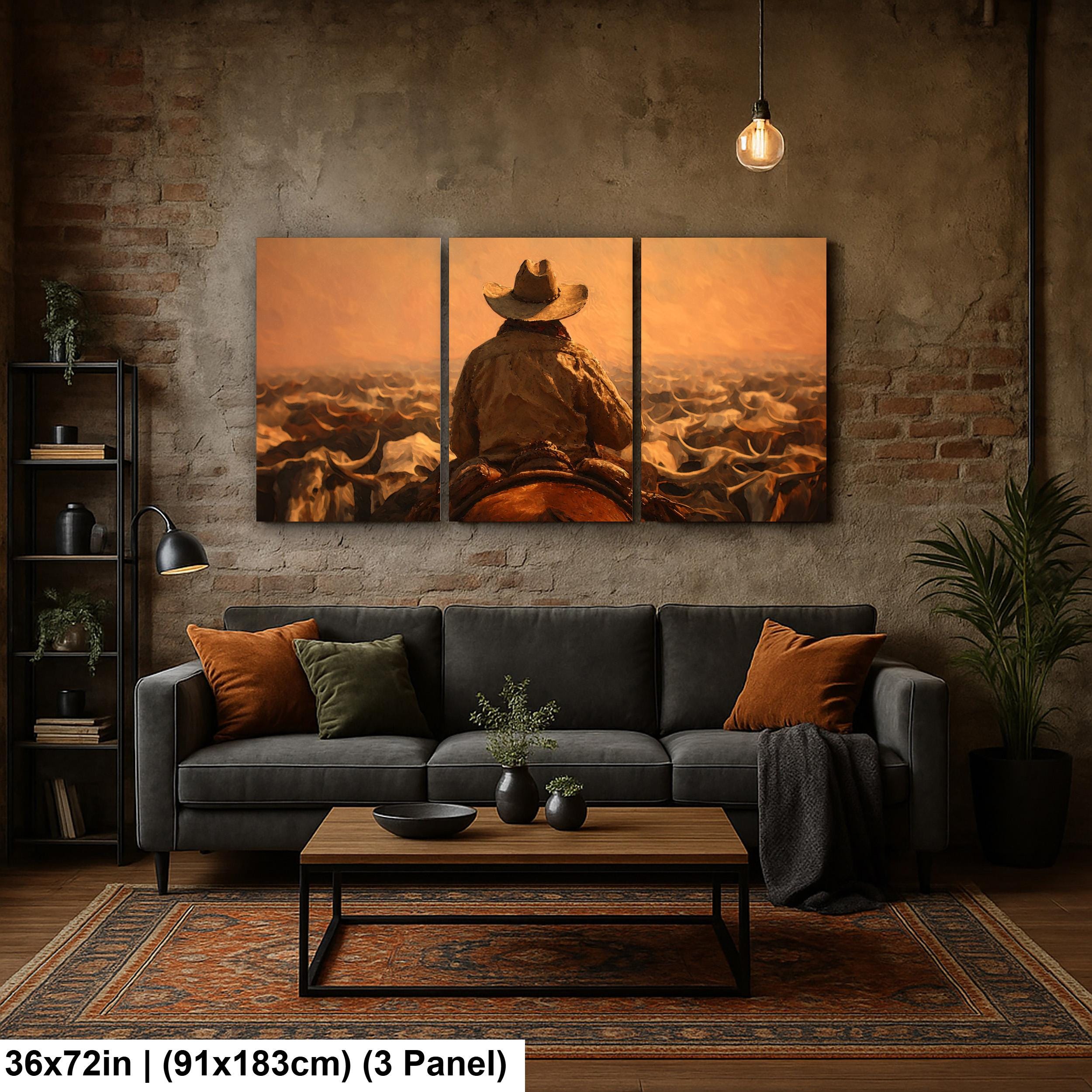 Cowboy Art Print - Rustic Western Decor | Cattle Drive Painting & Horseback Riding