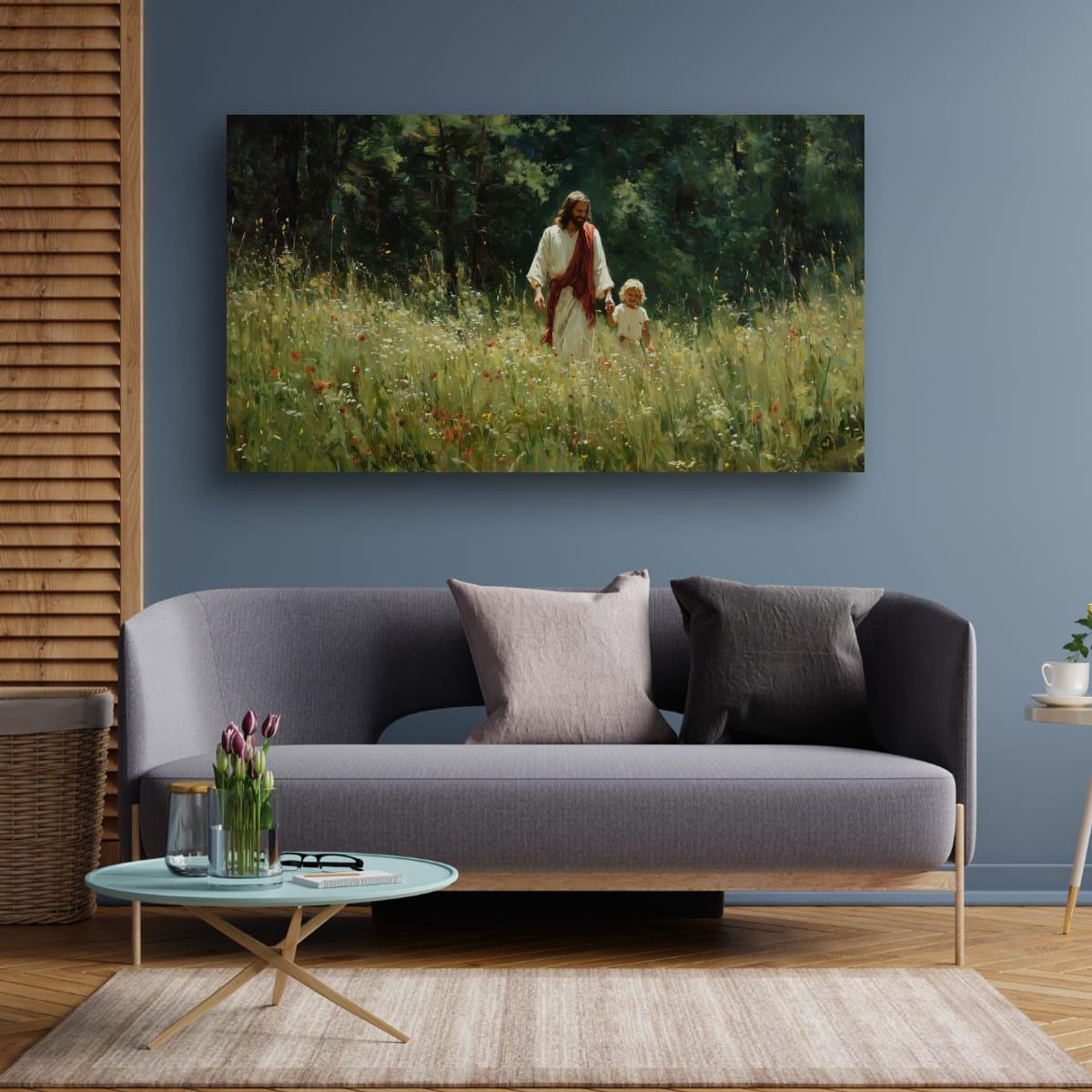 Christian Religious Wall Art – Jesus and Child Painting | Blessed Children Art Print