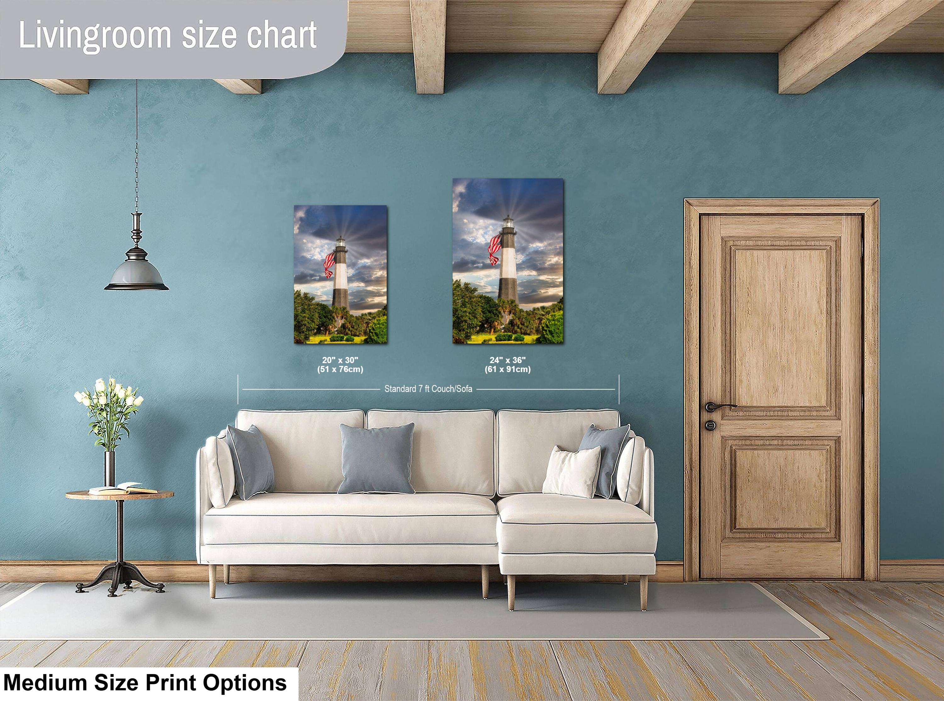 Tybee Island Lighthouse Print - Patriotic Coastal Wall Art With American Flag