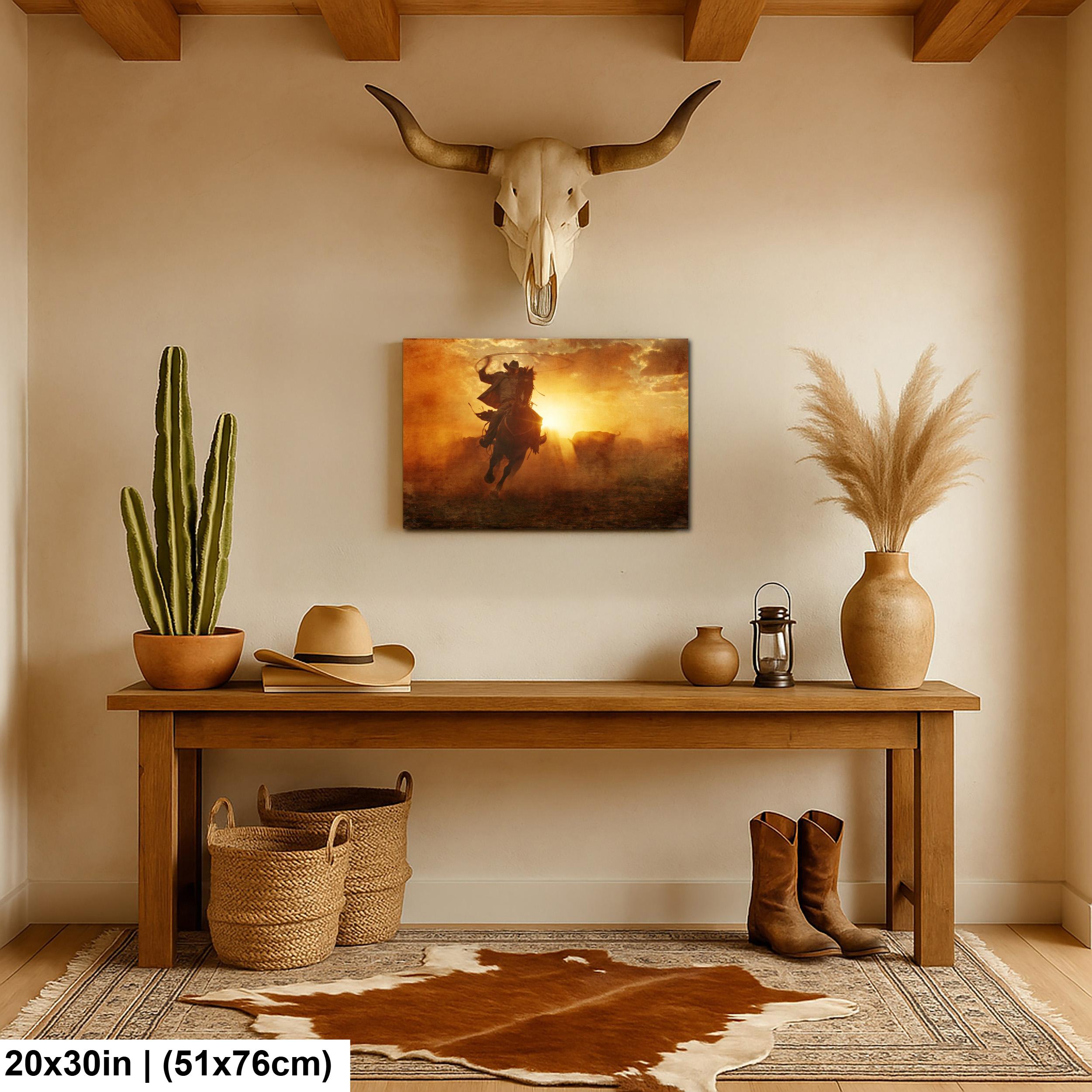 Cowboy Art Print Featuring Rustic Western Style | Texas Ranch Wall Art Decor