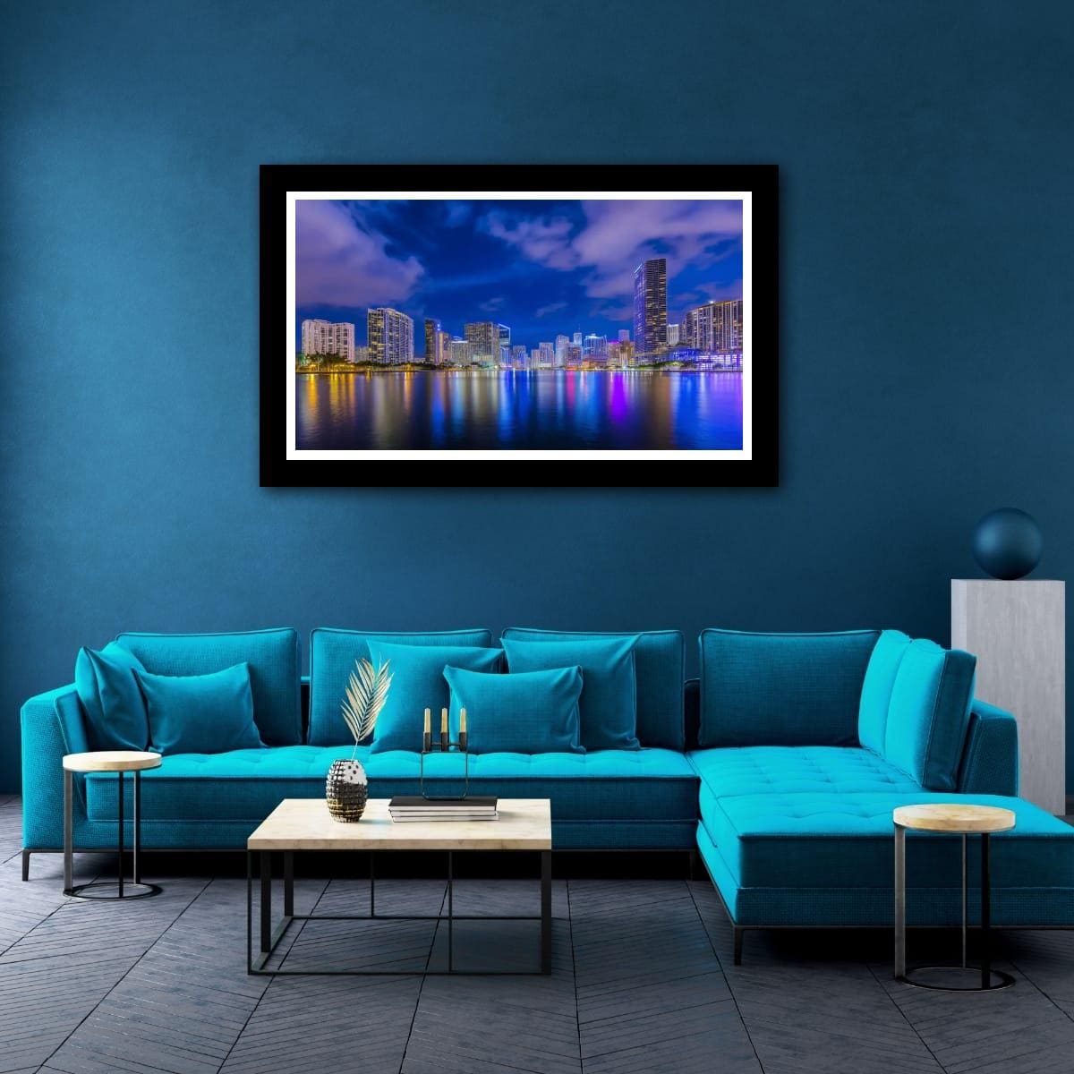 Miami Skyline Art - Dynamic Urban Night Scene | Modern Cityscape Wall Art Print