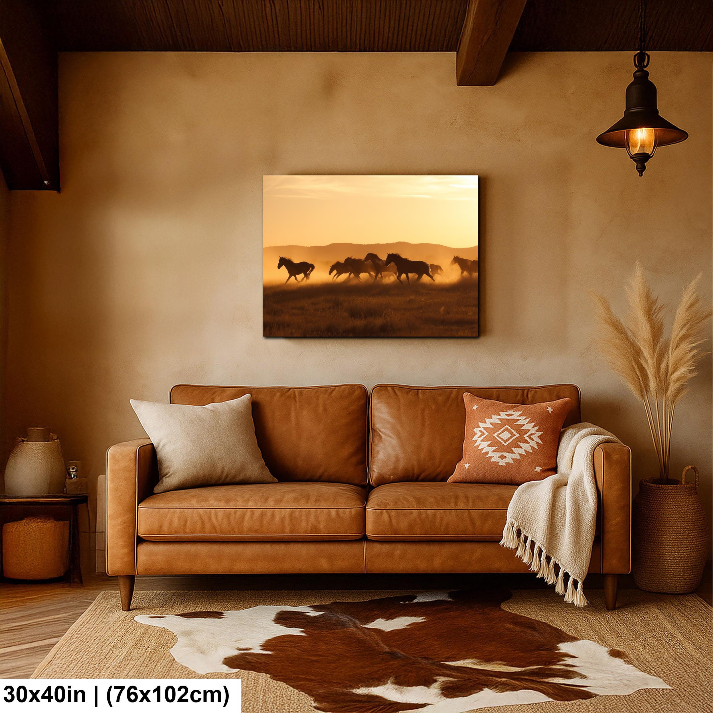 Wild Horses Art Print – Rustic Western Wall Art With Sunset Horse Scene