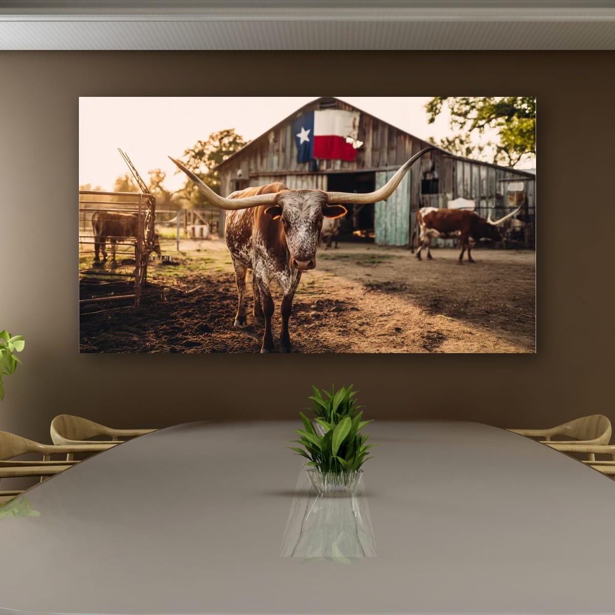Longhorn Cattle Painting – Rustic Wall Art | Textured Texas Longhorn Canvas