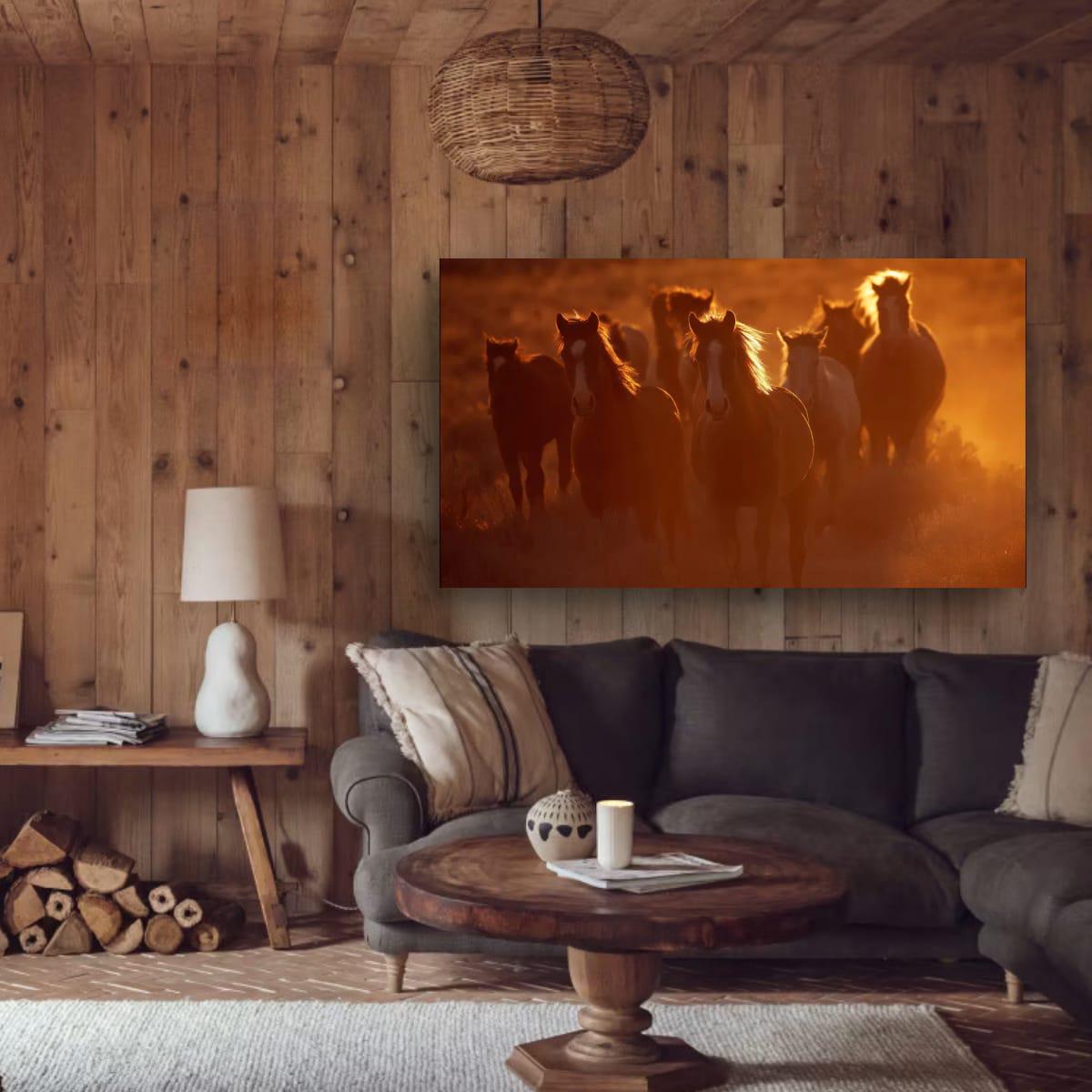 Wild Horses Art Print – Rustic Western Wall Art | Sunset Horse Painting