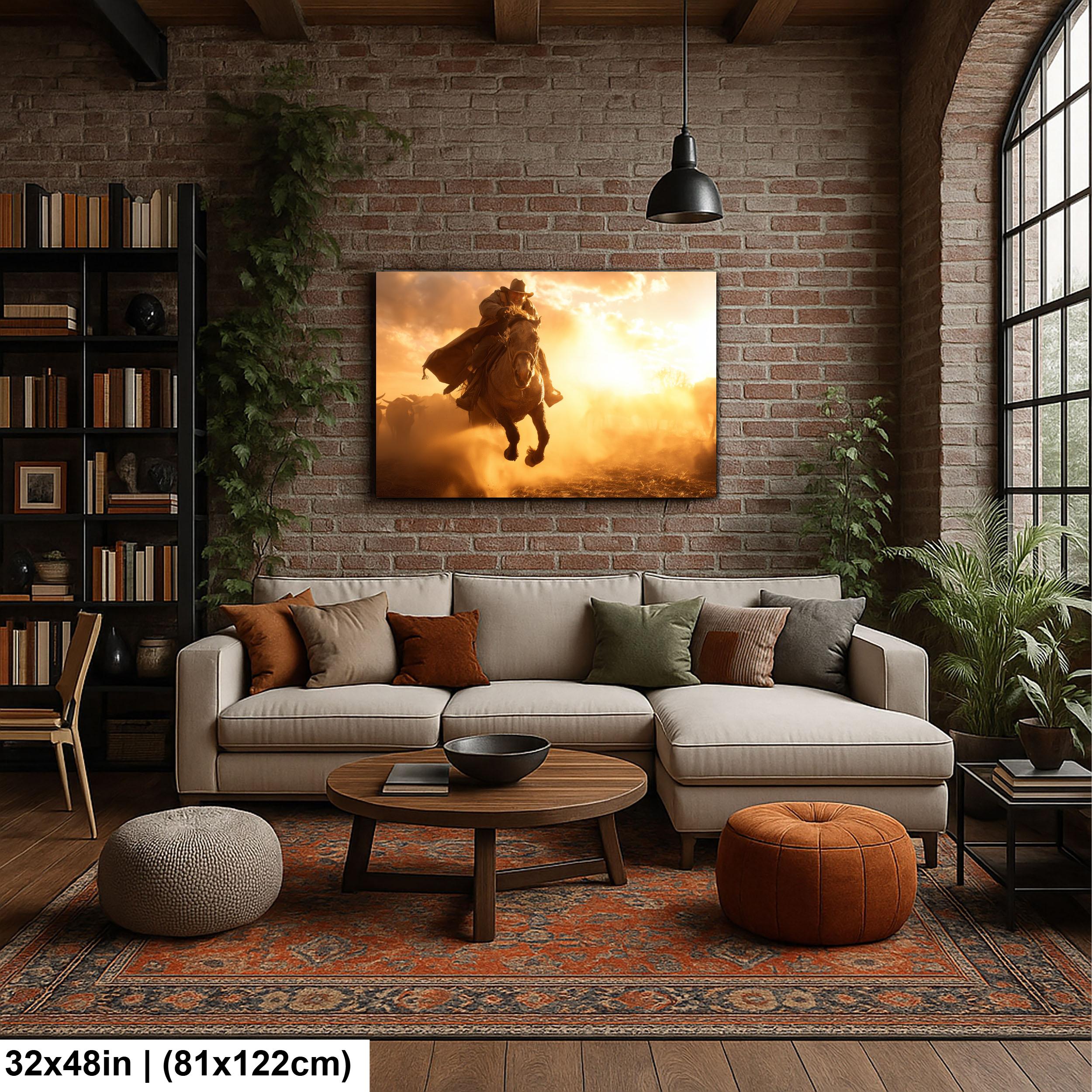 Cowboy Art Print | Winter Cattle Drive – Rustic Ranch Decor & Western Wall Hanging