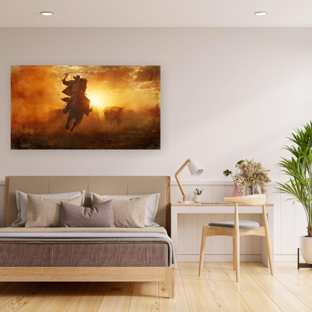 Cowboy Art Print Featuring Rustic Western Style | Texas Ranch Wall Art Decor
