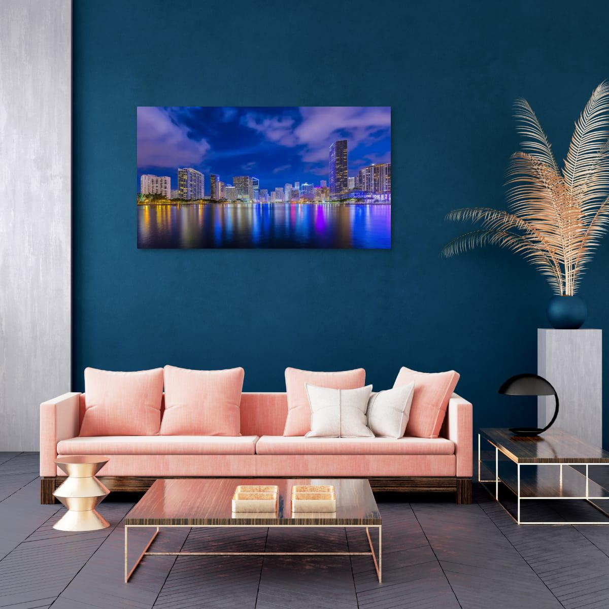 Miami Skyline Art - Dynamic Urban Night Scene | Modern Cityscape Wall Art Print