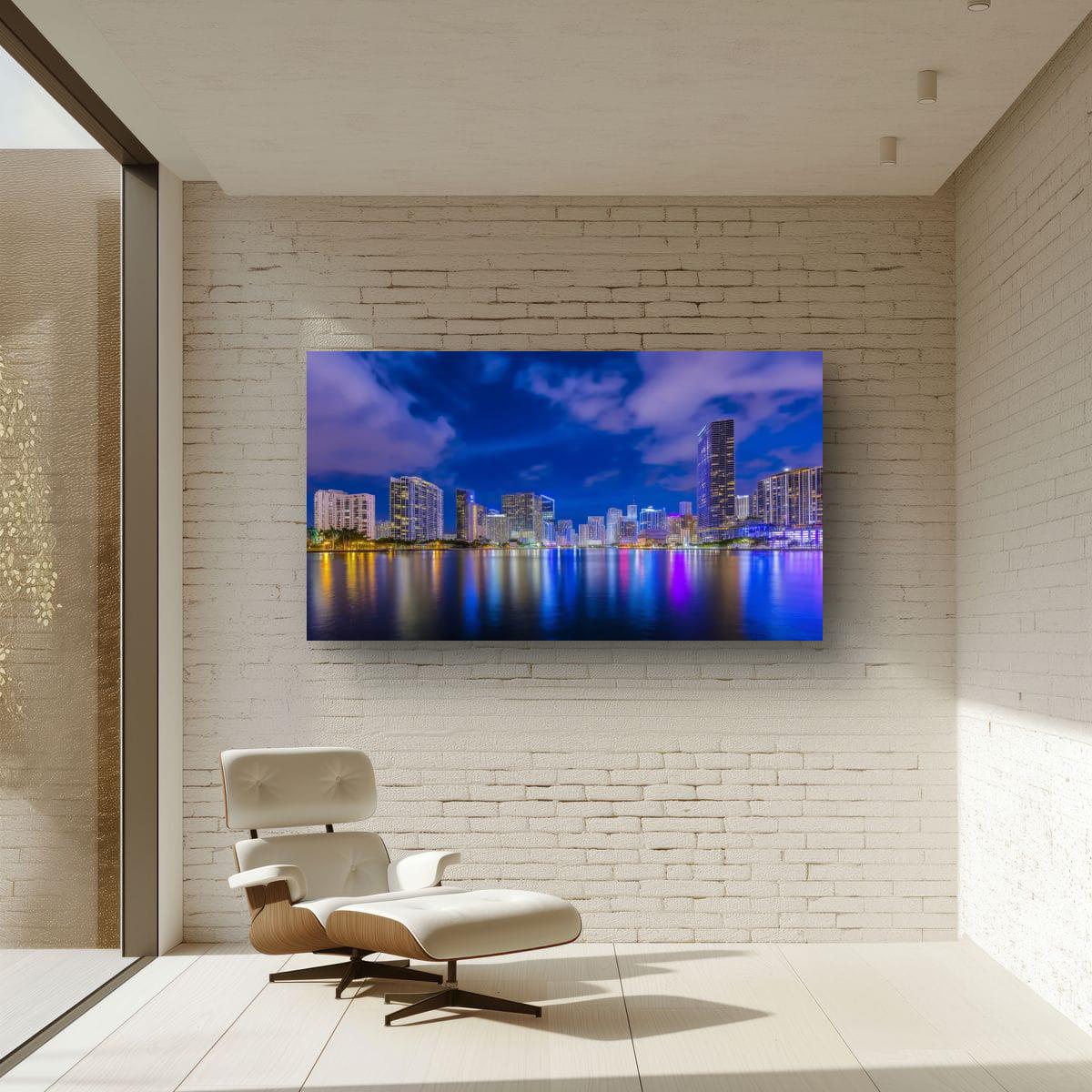 Miami Skyline Art - Dynamic Urban Night Scene | Modern Cityscape Wall Art Print