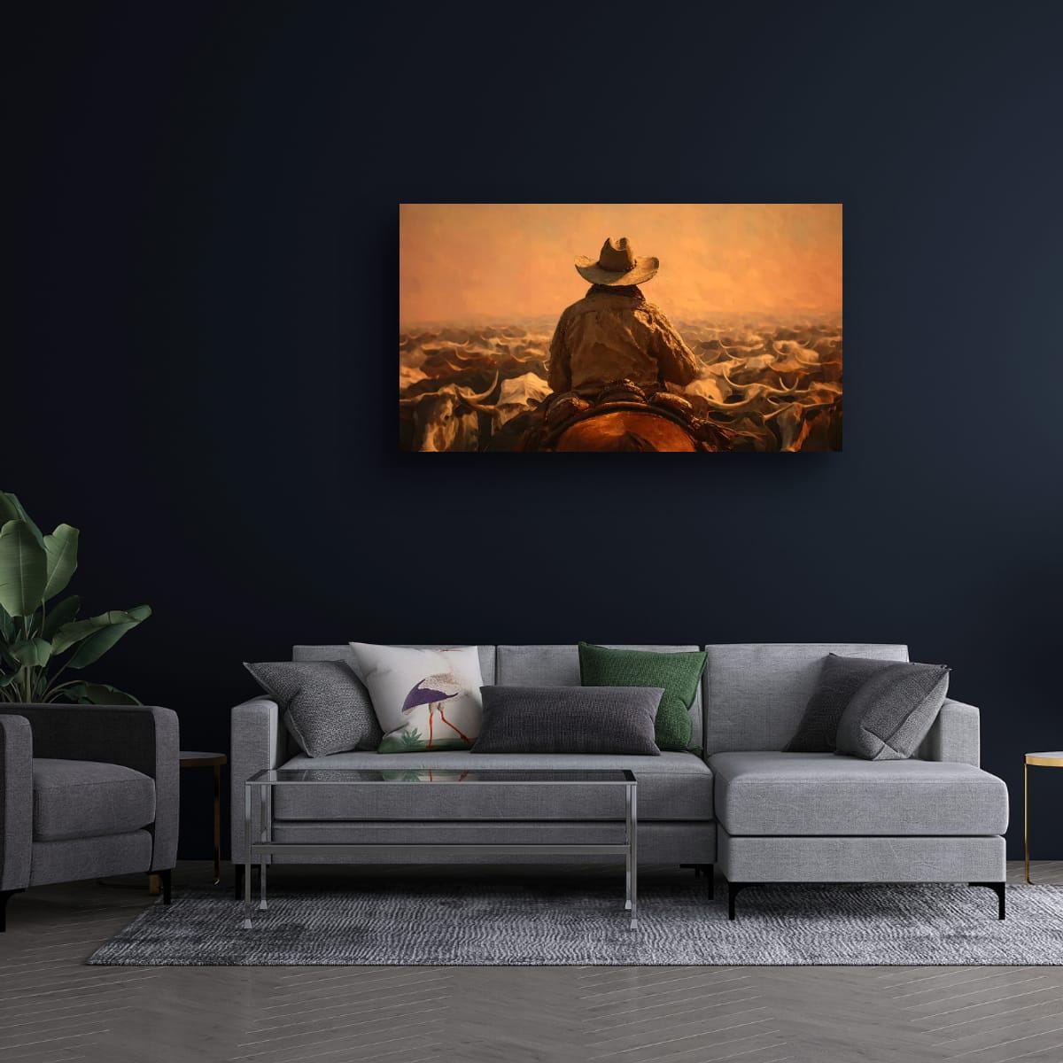 Cowboy Art Print - Rustic Western Decor | Cattle Drive Painting & Horseback Riding