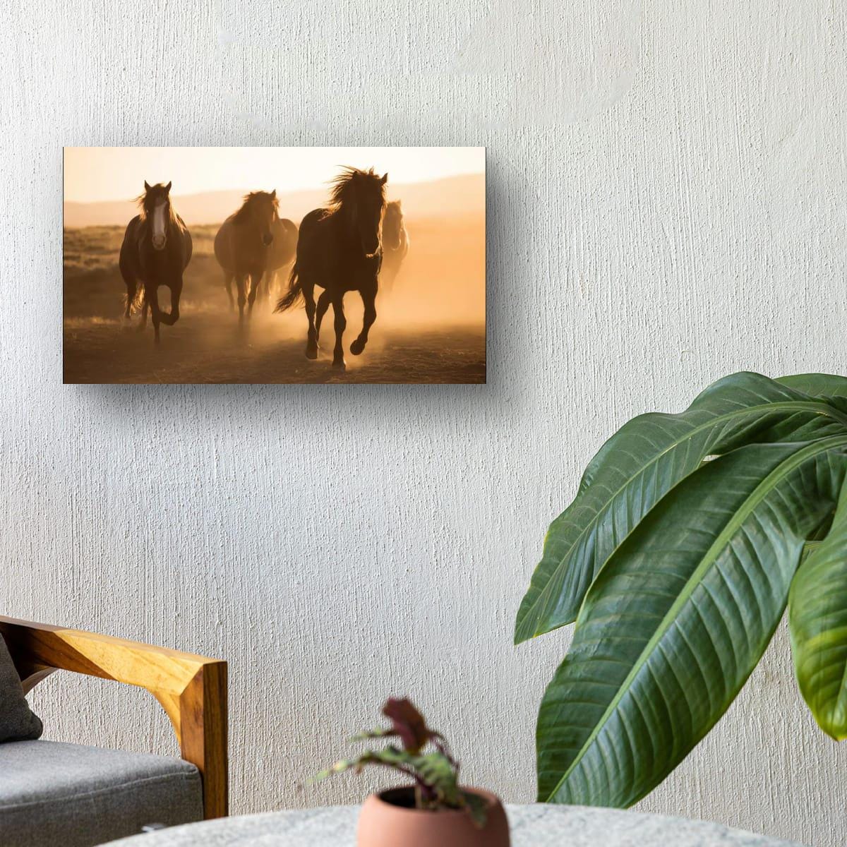 Wild Horses Art Print - Rustic Western Wall Art | Sunset Horse Painting Decor