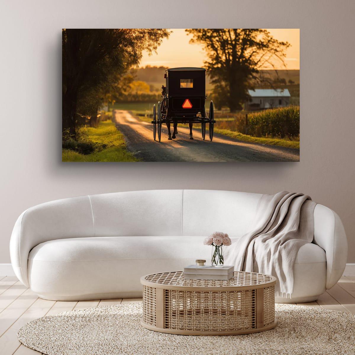 Americana Art Print – Amish Buggy Art | Rustic Country Home Decor Sunset