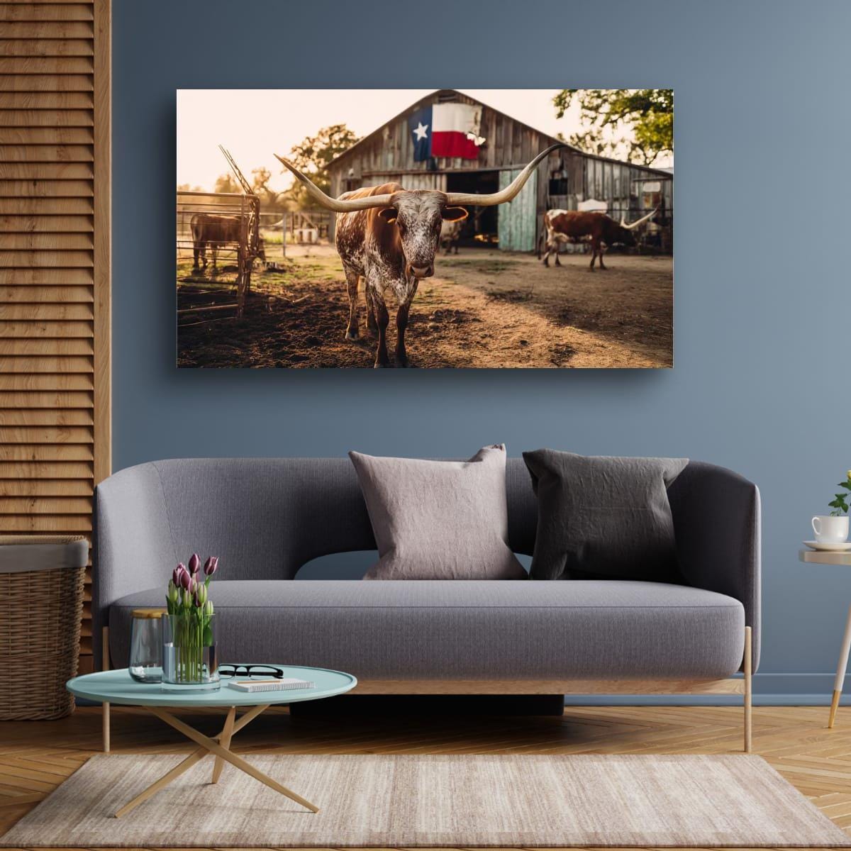 Longhorn Cattle Painting – Rustic Wall Art | Textured Texas Longhorn Canvas