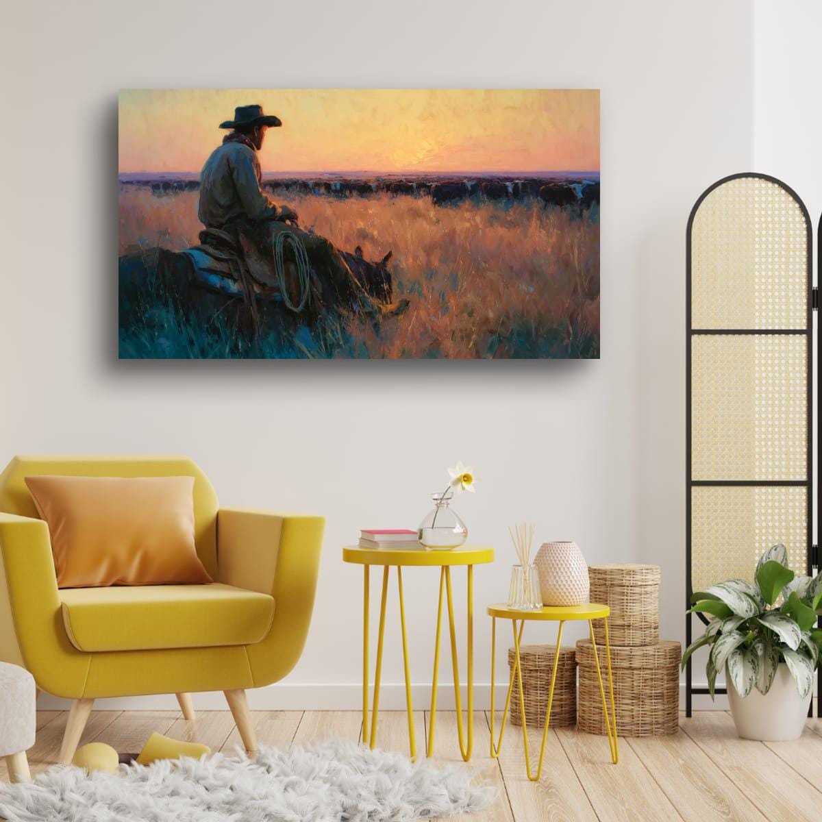 Cowboy Art Print – Rustic Western Home Decor | Cattle Drive Painting