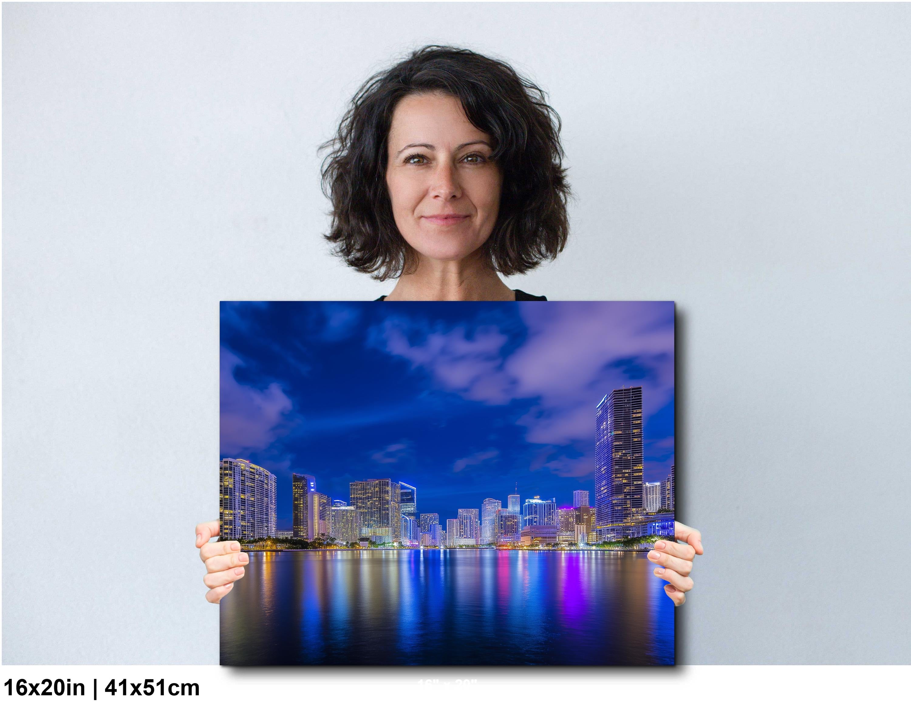 Miami Skyline Art - Dynamic Urban Night Scene | Modern Cityscape Wall Art Print