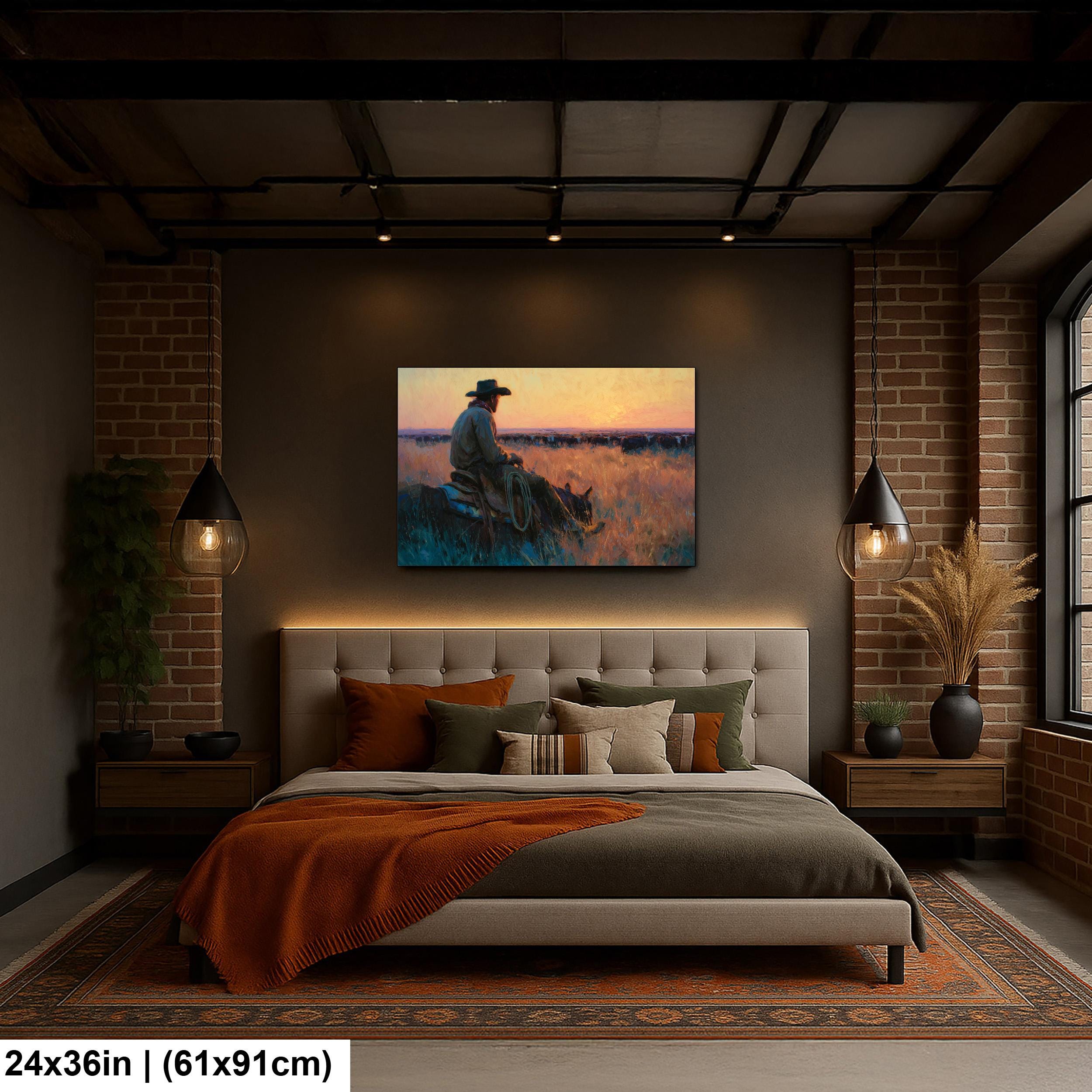 Cowboy Art Print – Rustic Western Home Decor | Cattle Drive Painting