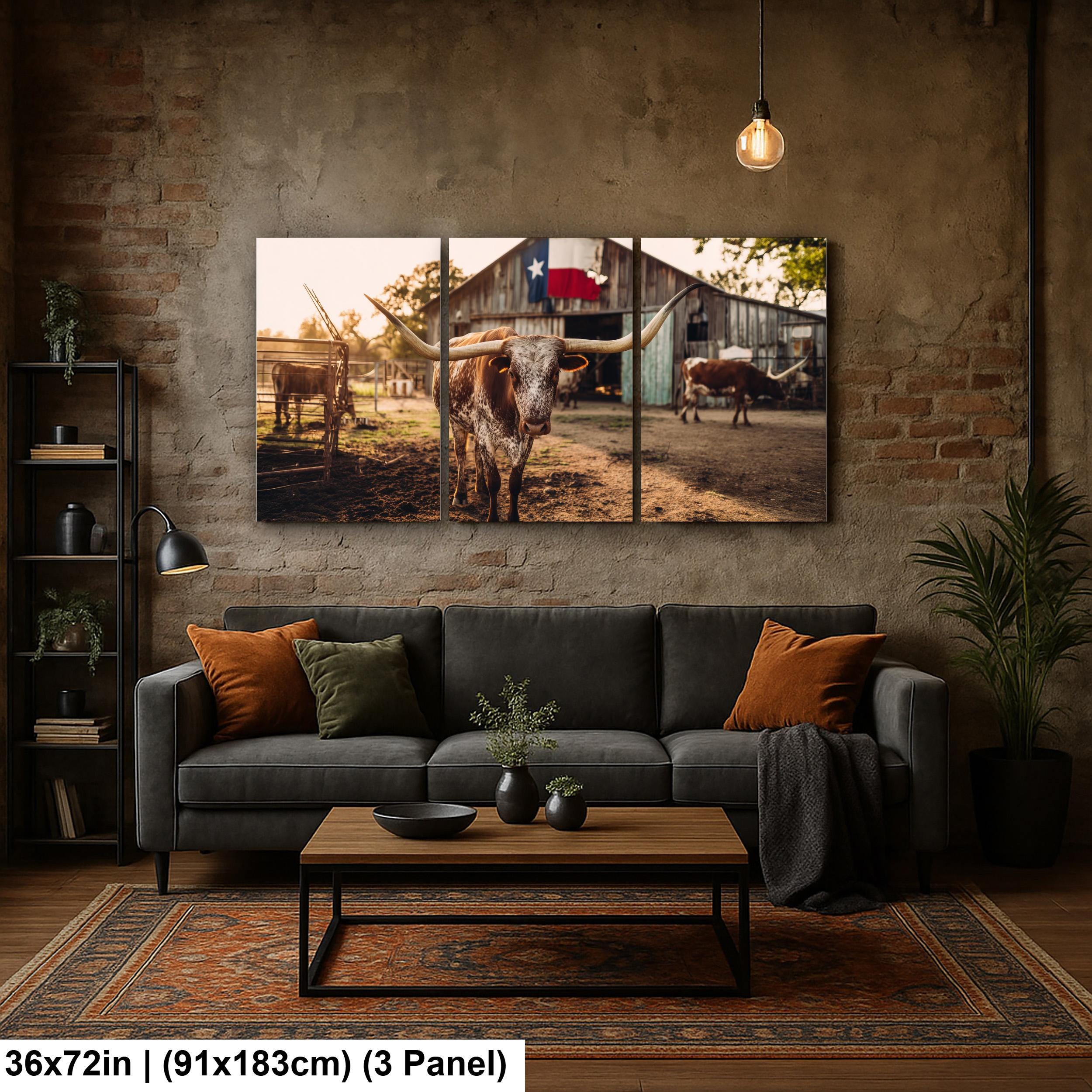 Longhorn Cattle Painting – Rustic Wall Art | Textured Texas Longhorn Canvas
