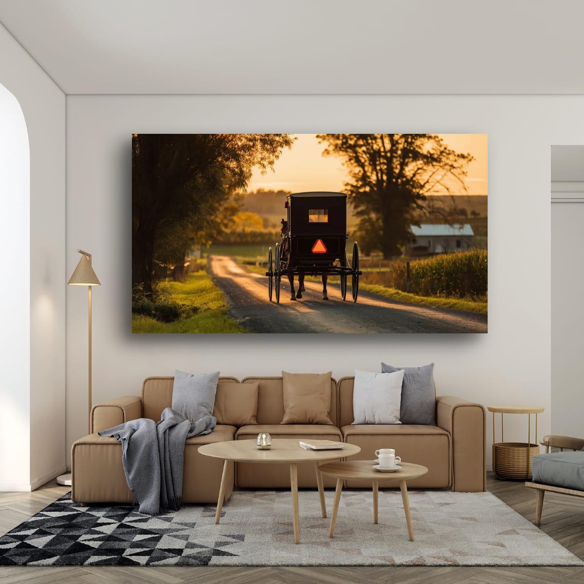 Americana Art Print – Amish Buggy Art | Rustic Country Home Decor Sunset