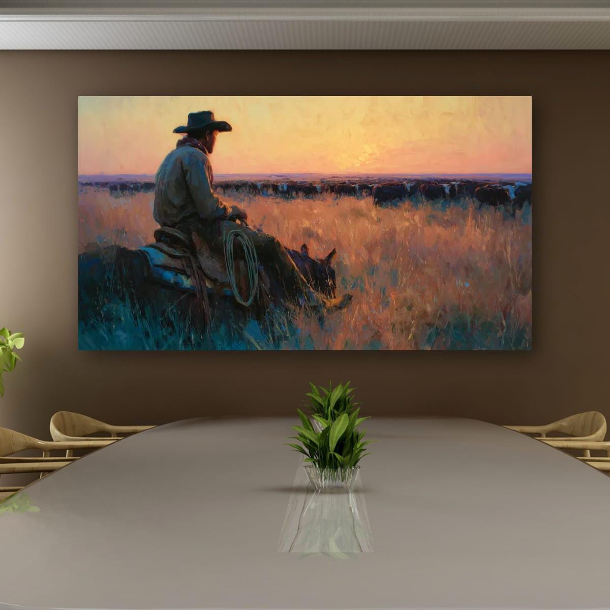 Cowboy Art Print – Rustic Western Home Decor | Cattle Drive Painting