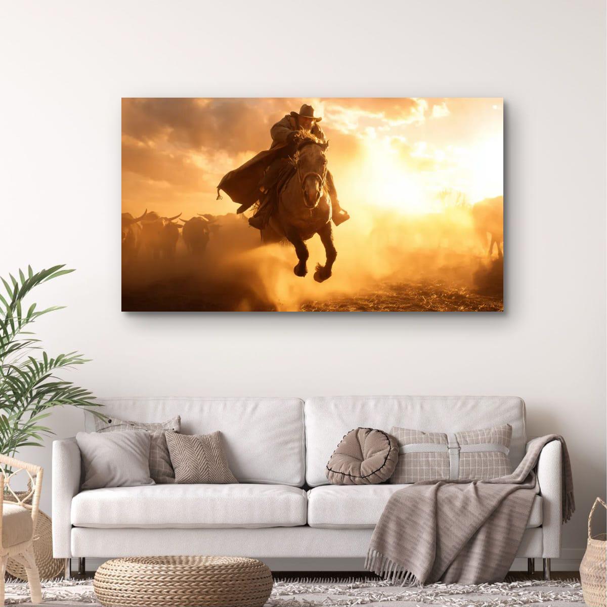 Cowboy Art Print | Winter Cattle Drive – Rustic Ranch Decor & Western Wall Hanging