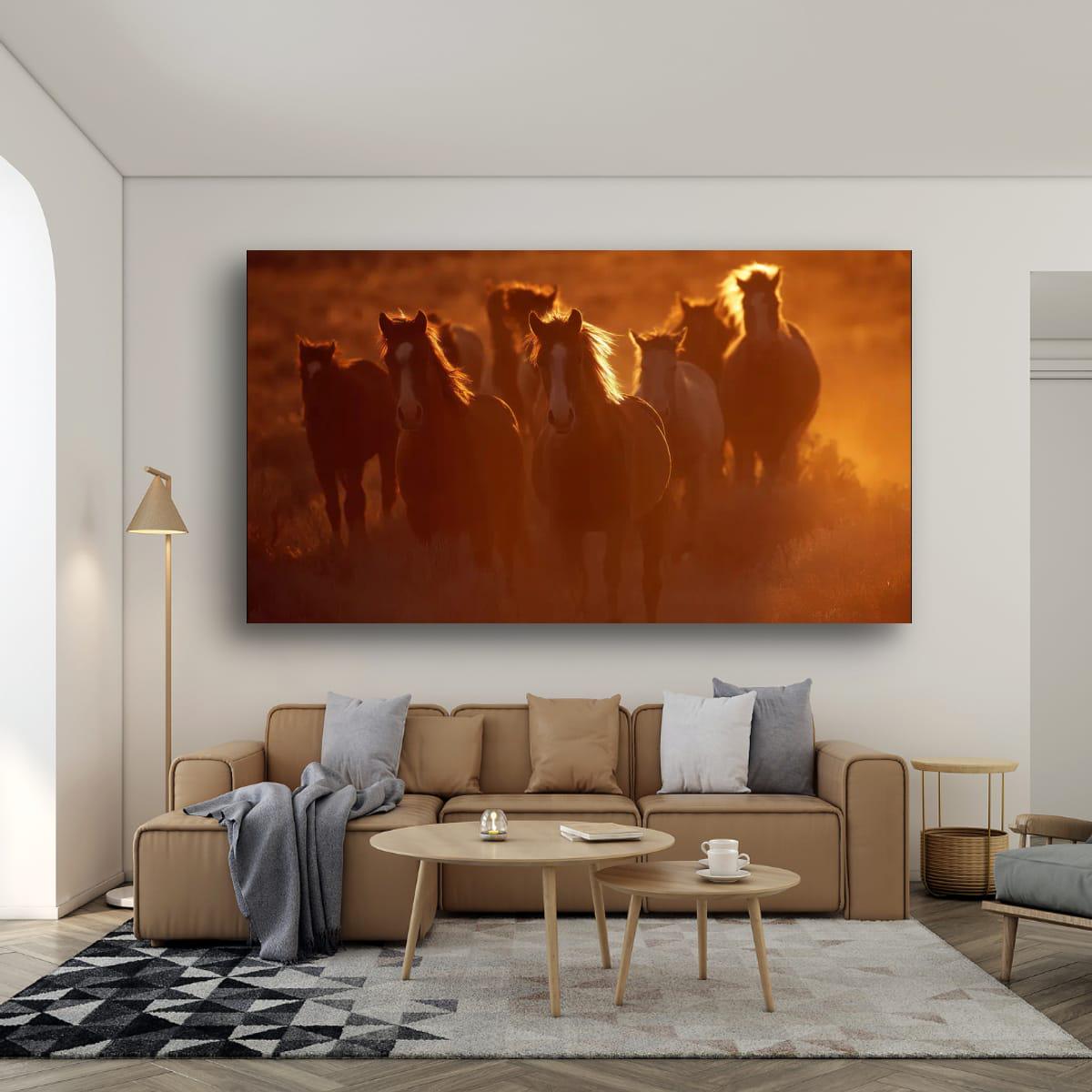 Wild Horses Art Print – Rustic Western Wall Art | Sunset Horse Painting