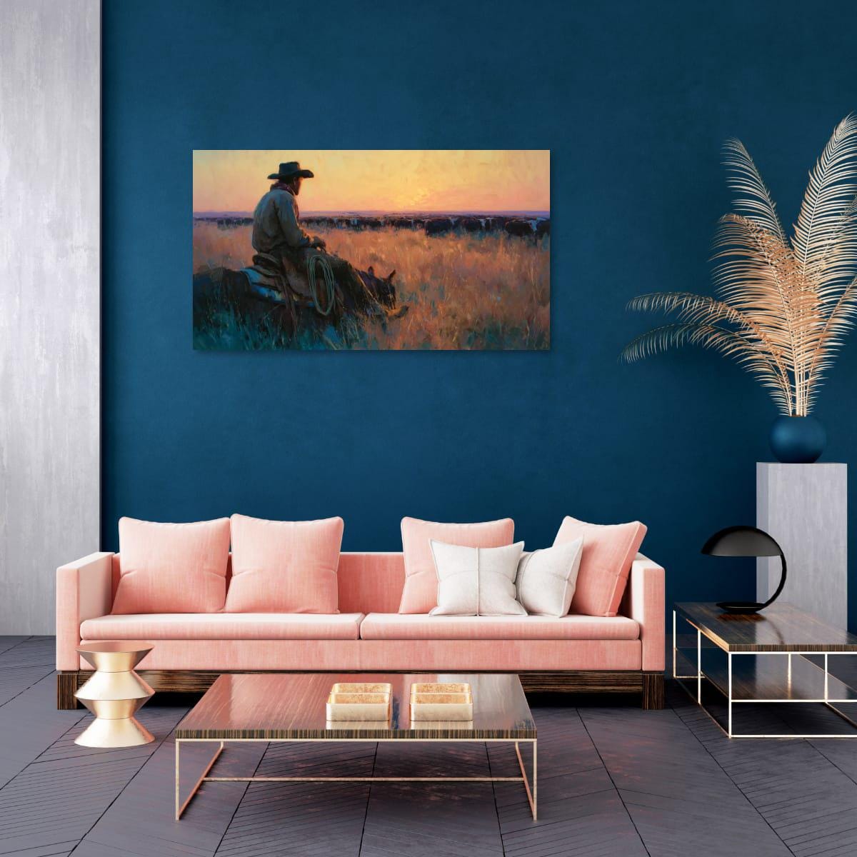 Cowboy Art Print – Rustic Western Home Decor | Cattle Drive Painting