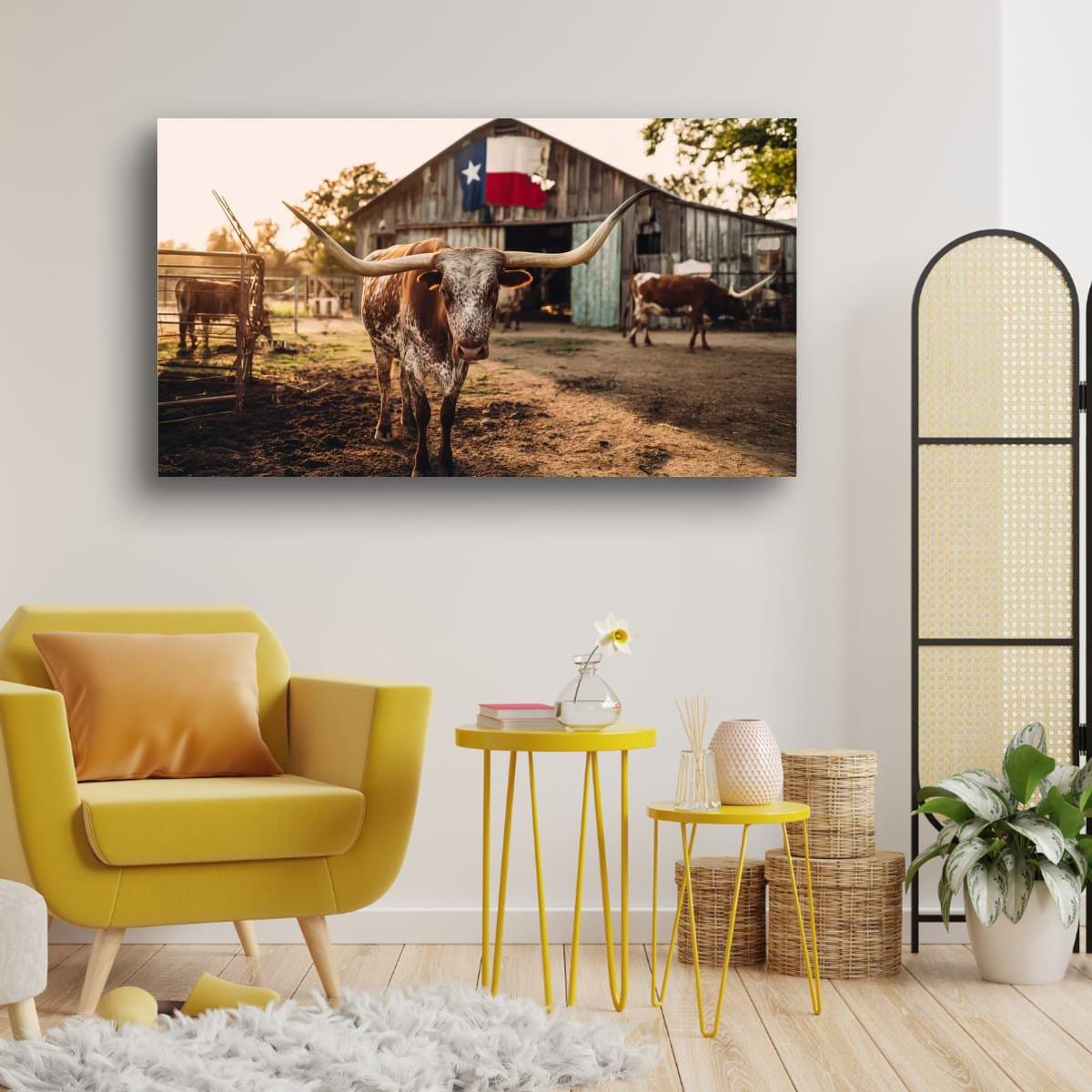 Longhorn Cattle Painting – Rustic Wall Art | Textured Texas Longhorn Canvas