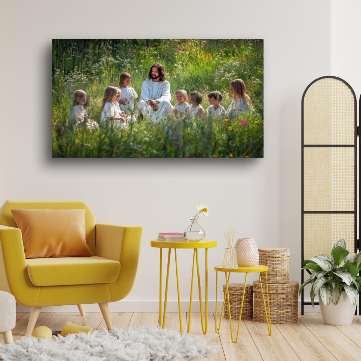 Christian Art Wall Decor – Jesus and Children Art | Blessed Little Children Painting