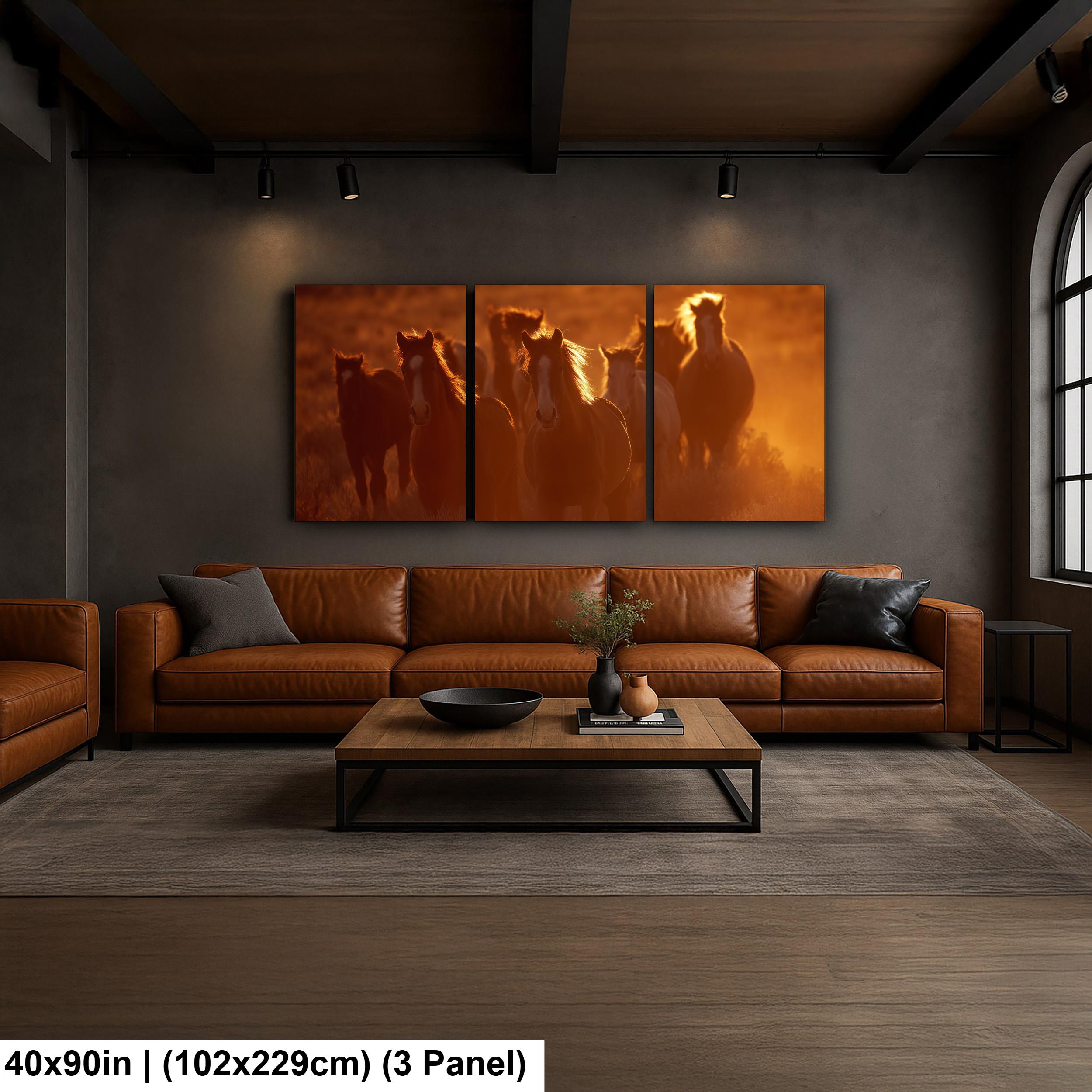Wild Horses Art Print – Rustic Western Wall Art | Sunset Horse Painting
