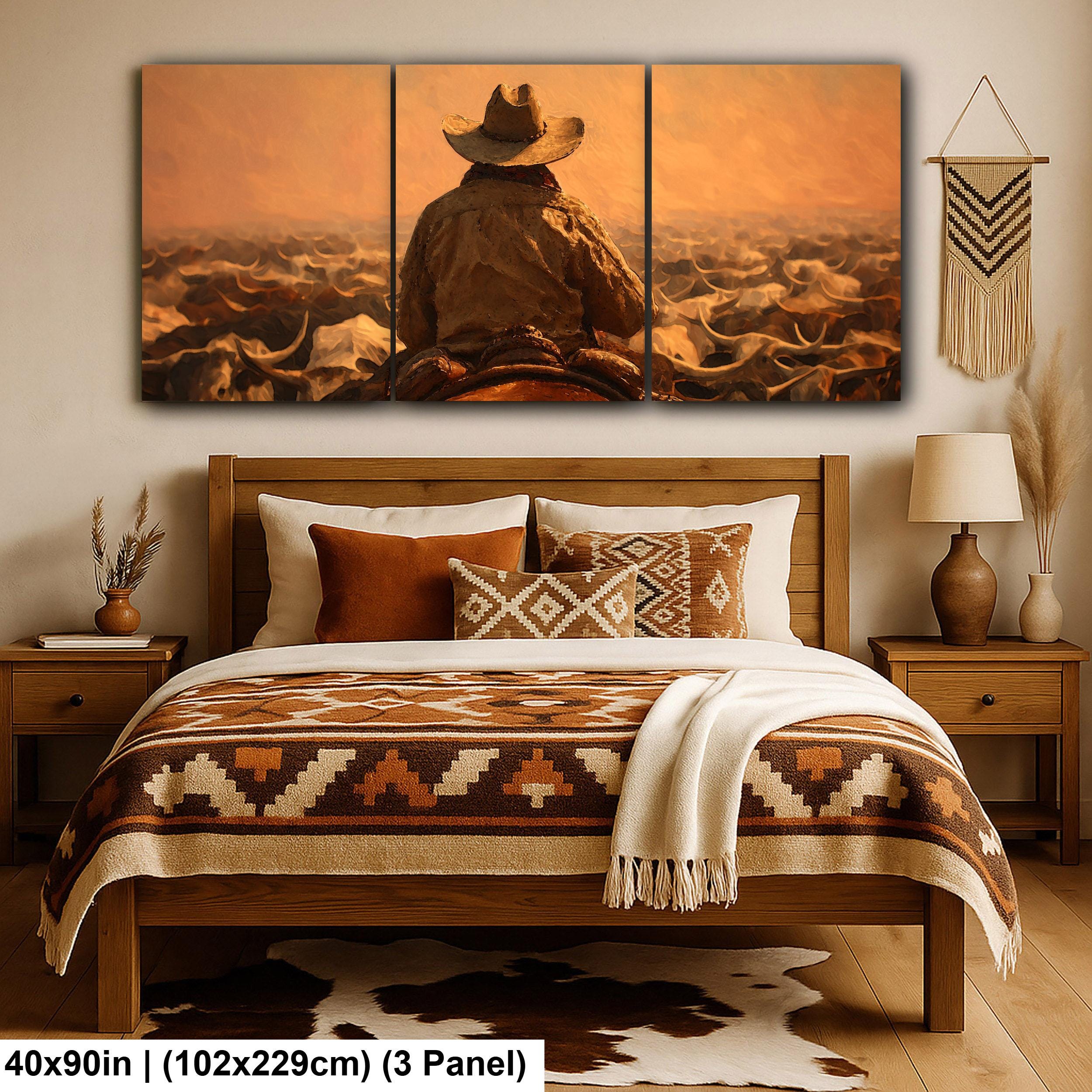 Cowboy Art Print - Rustic Western Decor | Cattle Drive Painting & Horseback Riding